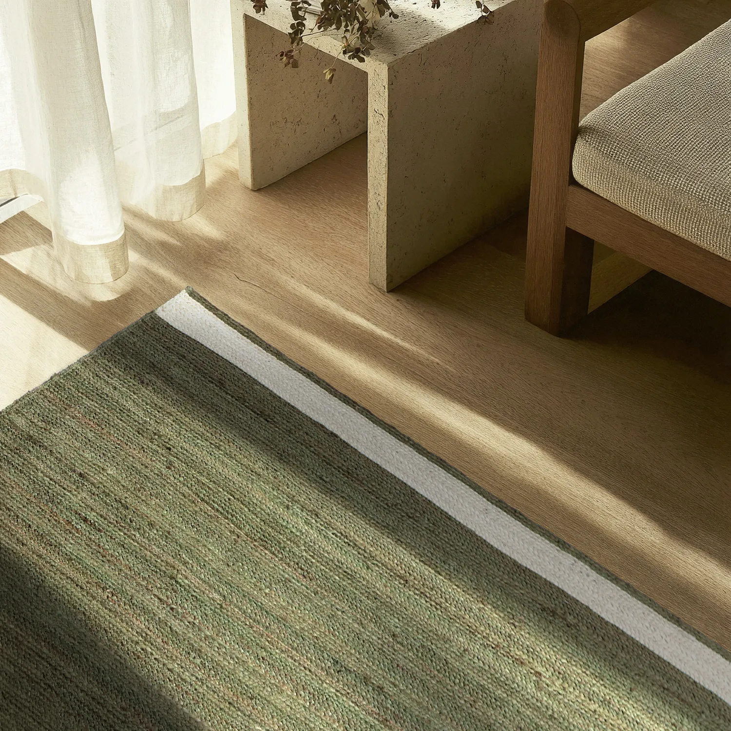 Alfombra de yute - Senaki (verde militar/blanco)