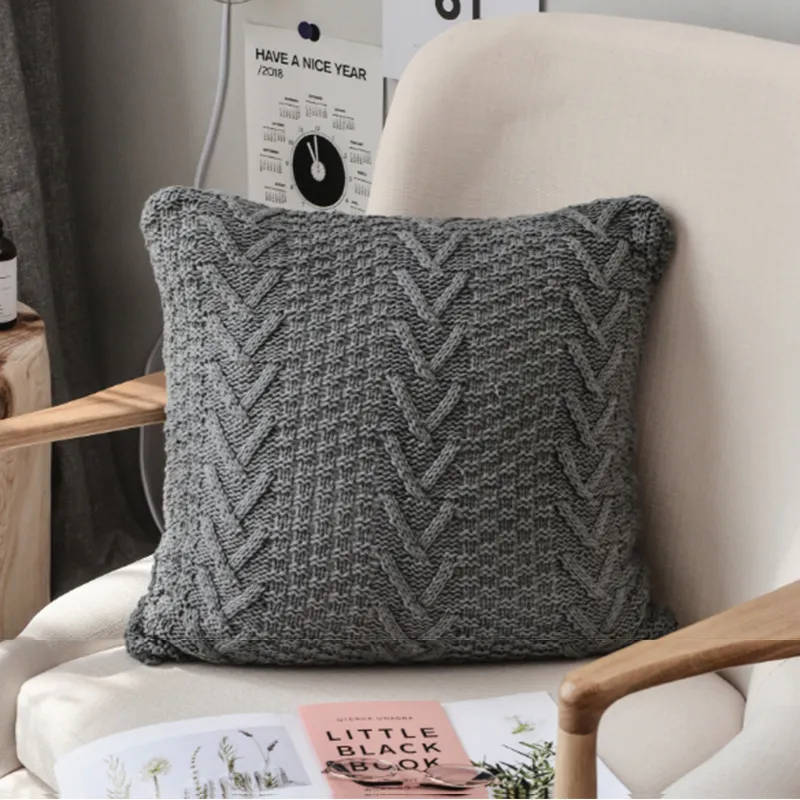 Funda de almohada - Knit Macrame 45 x 45 cm (gris)