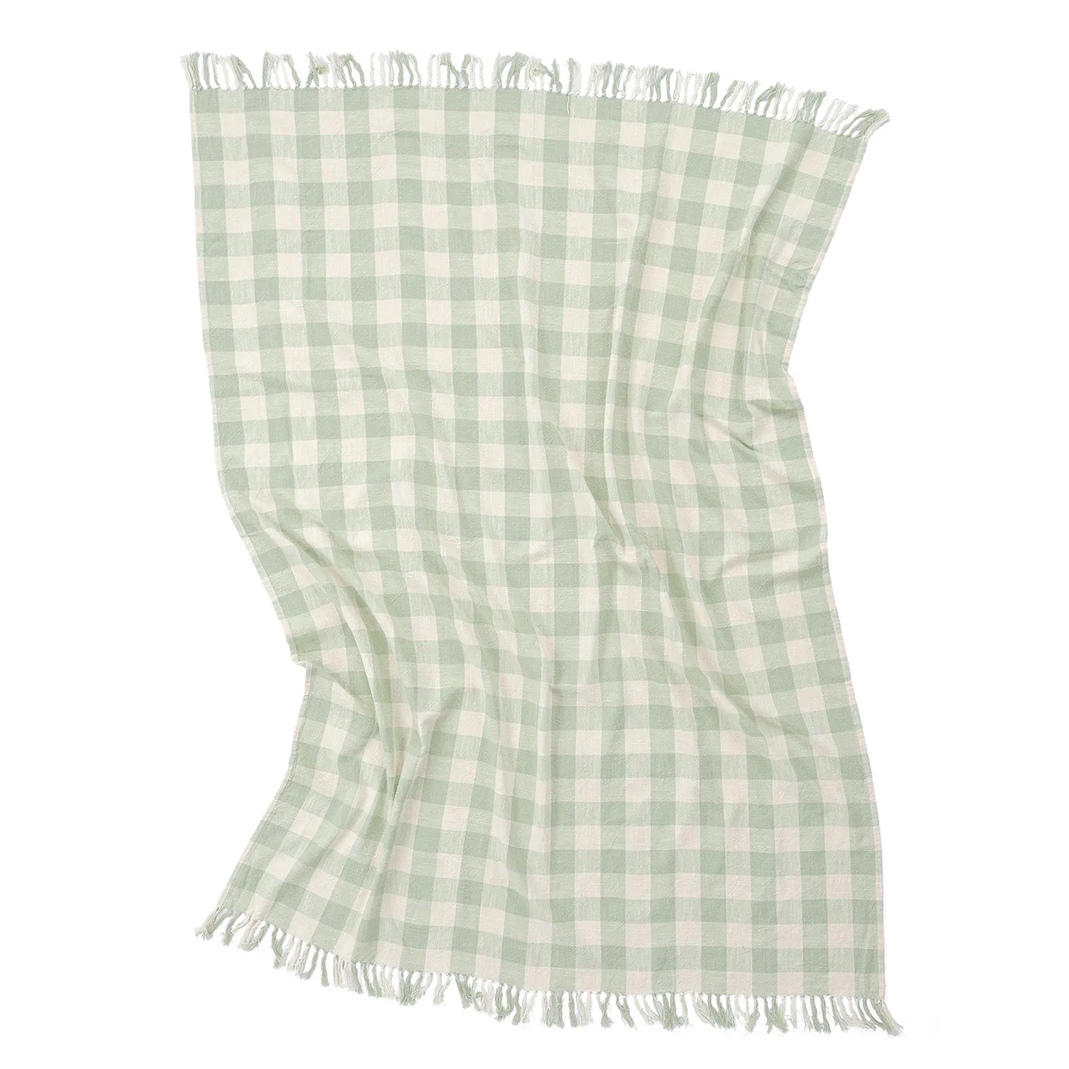 Mantas - Isela check cotton throw (crema/verde claro)
