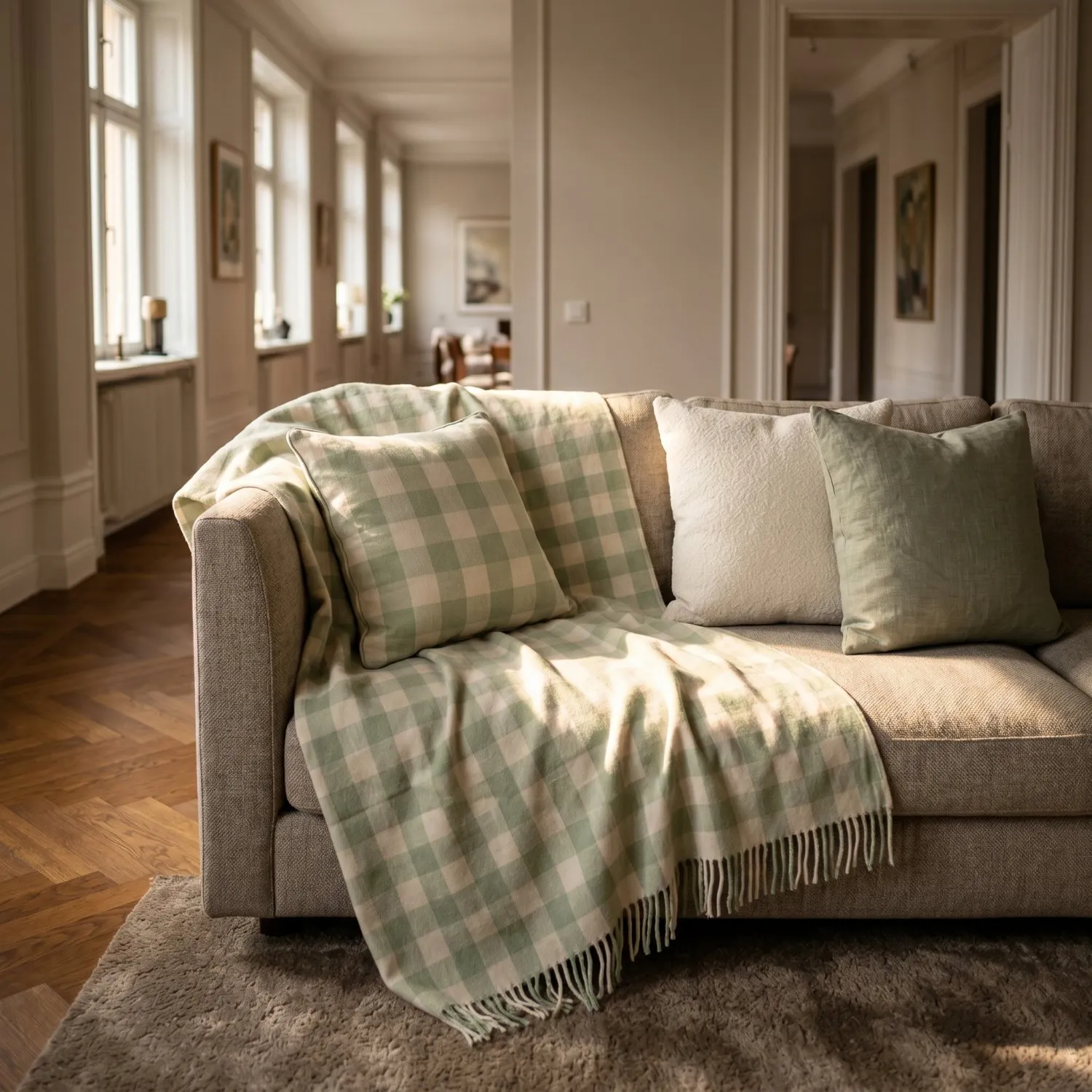 Mantas - Isela check cotton throw (crema/verde claro)