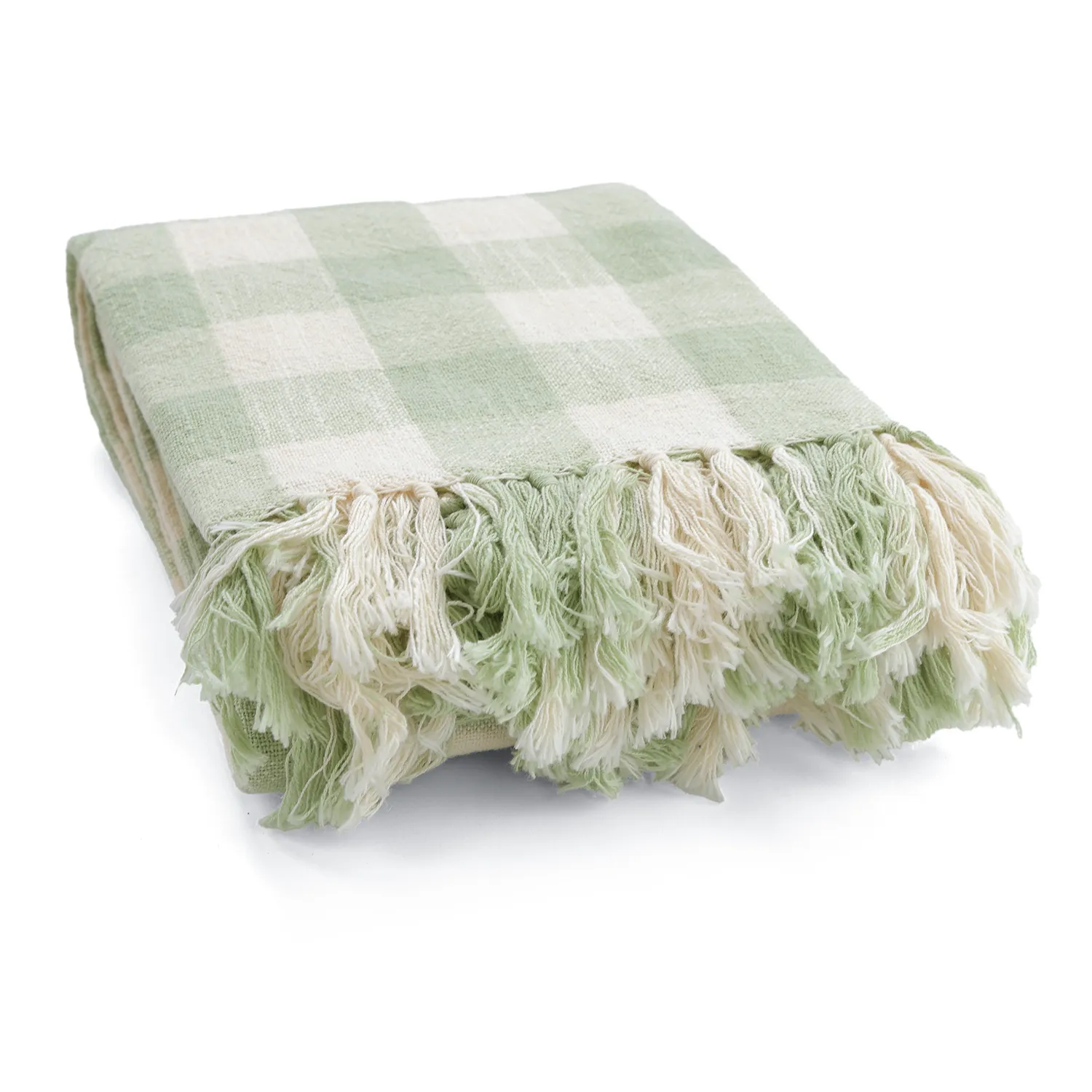 Mantas - Isela check cotton throw (crema/verde claro)