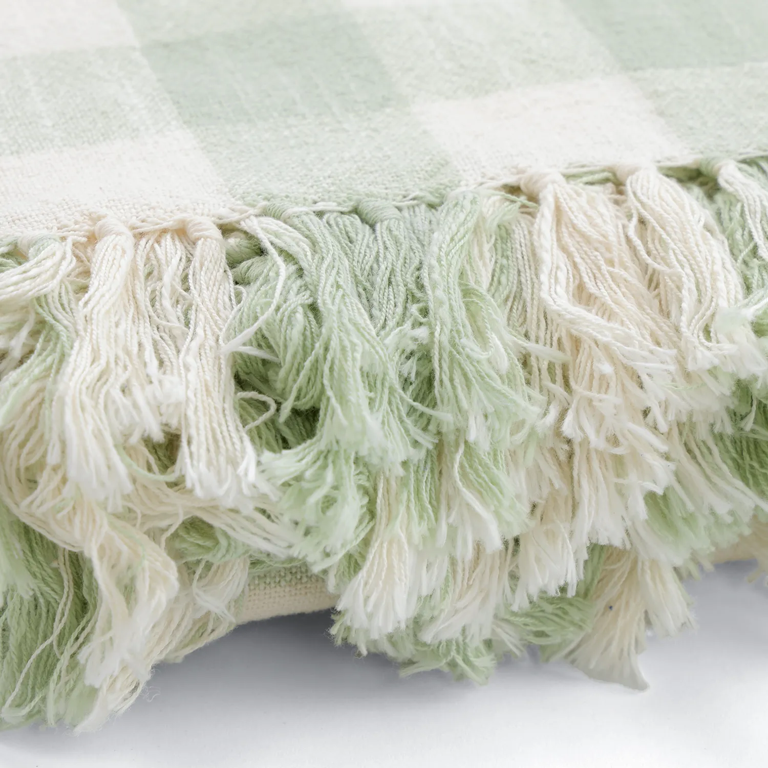 Mantas - Isela check cotton throw (crema/verde claro)