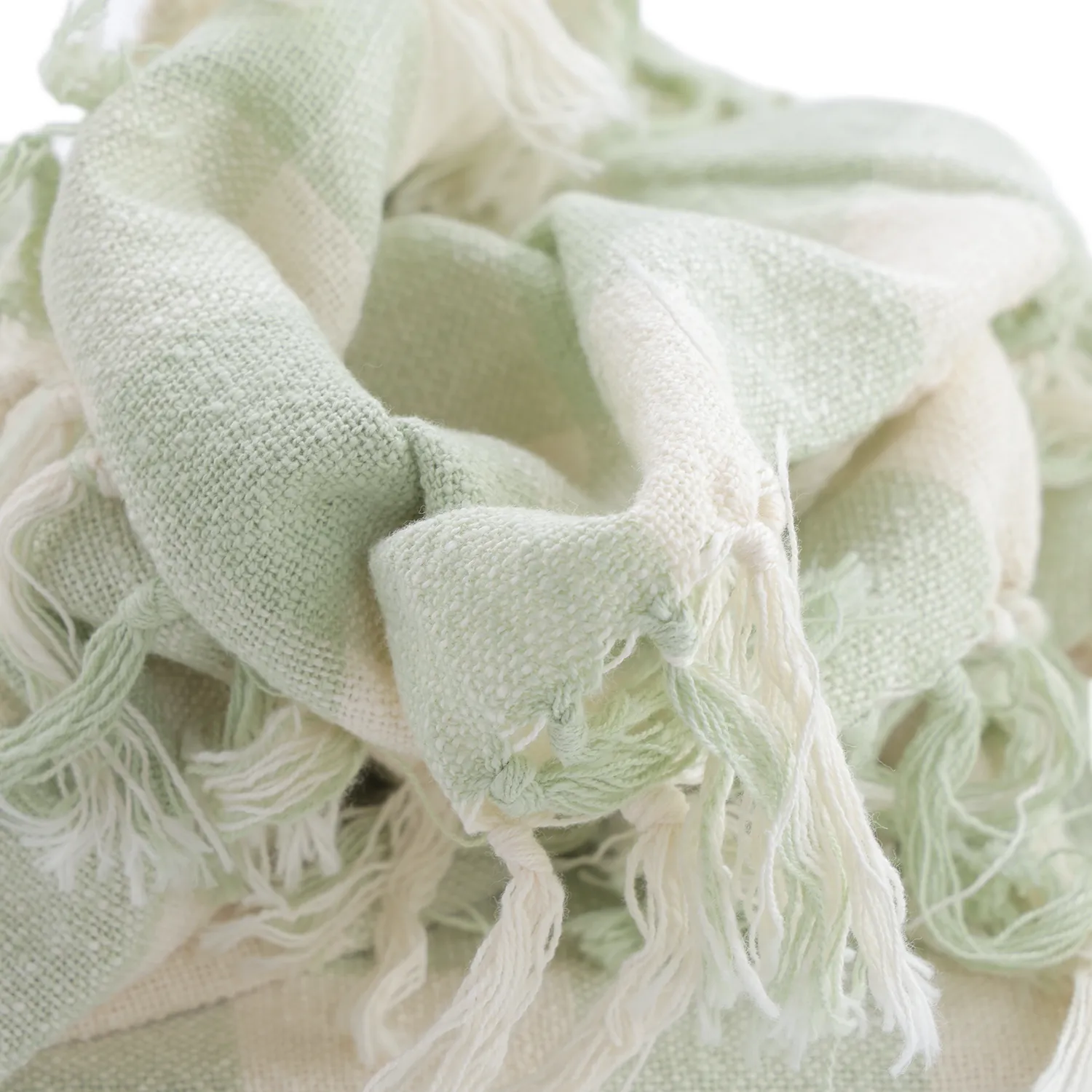 Mantas - Isela check cotton throw (crema/verde claro)