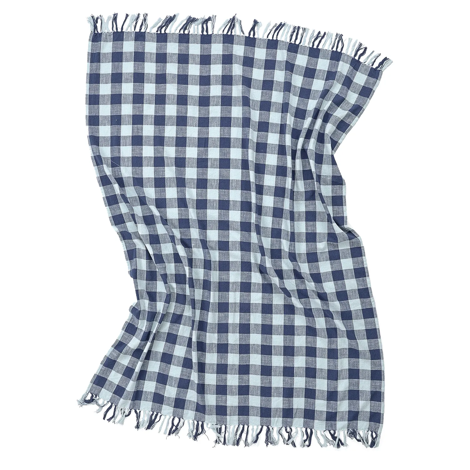 Mantas - Isela check cotton throw (azul marino/azul claro)