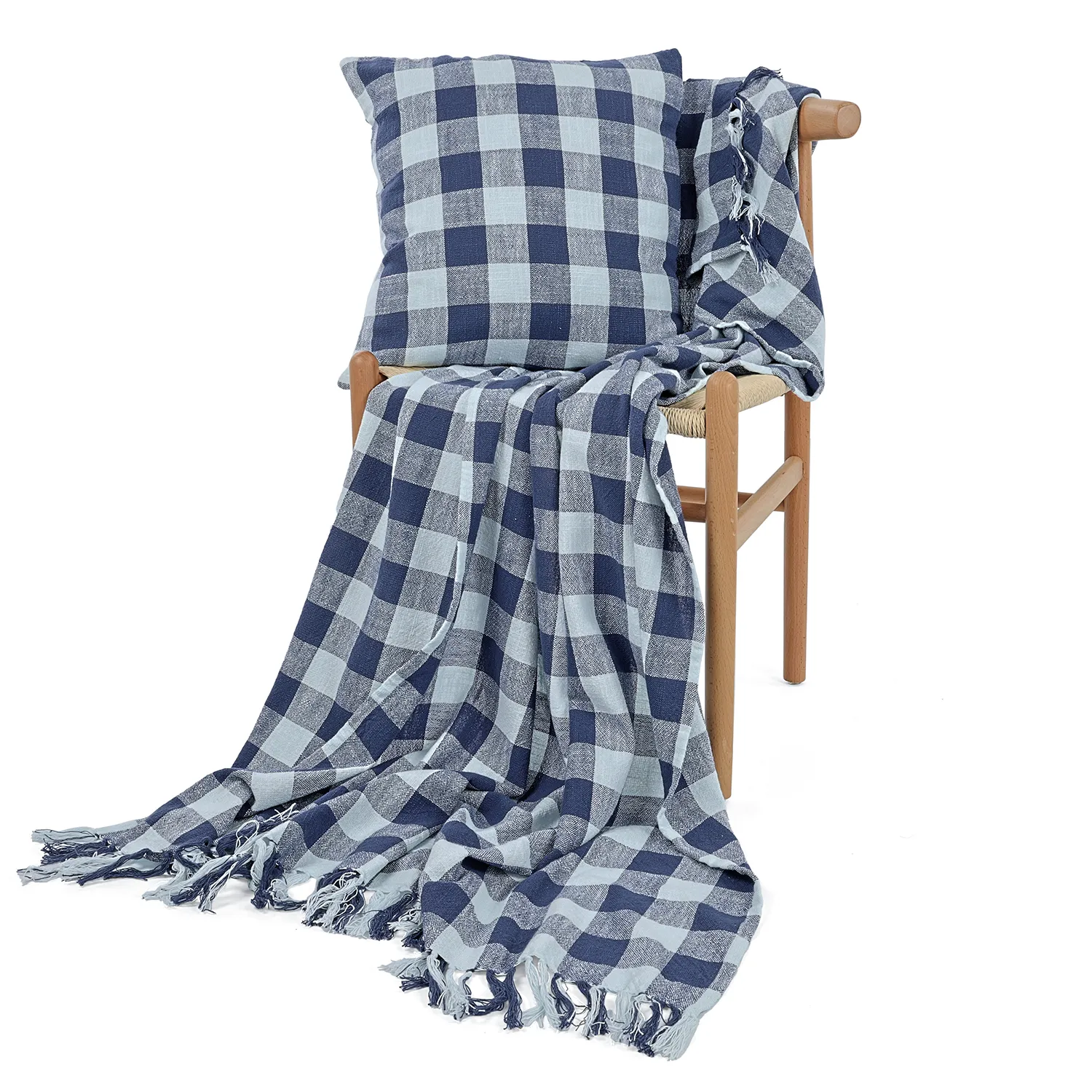 Mantas - Isela check cotton throw (azul marino/azul claro)