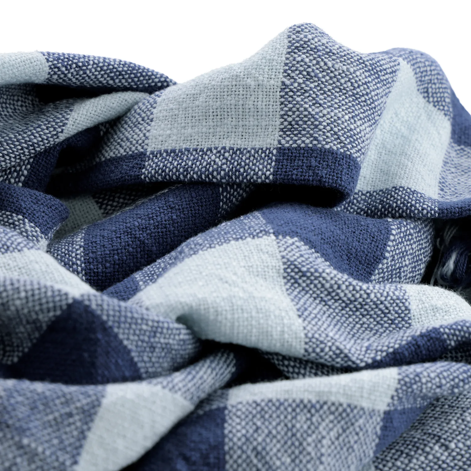 Mantas - Isela check cotton throw (azul marino/azul claro)