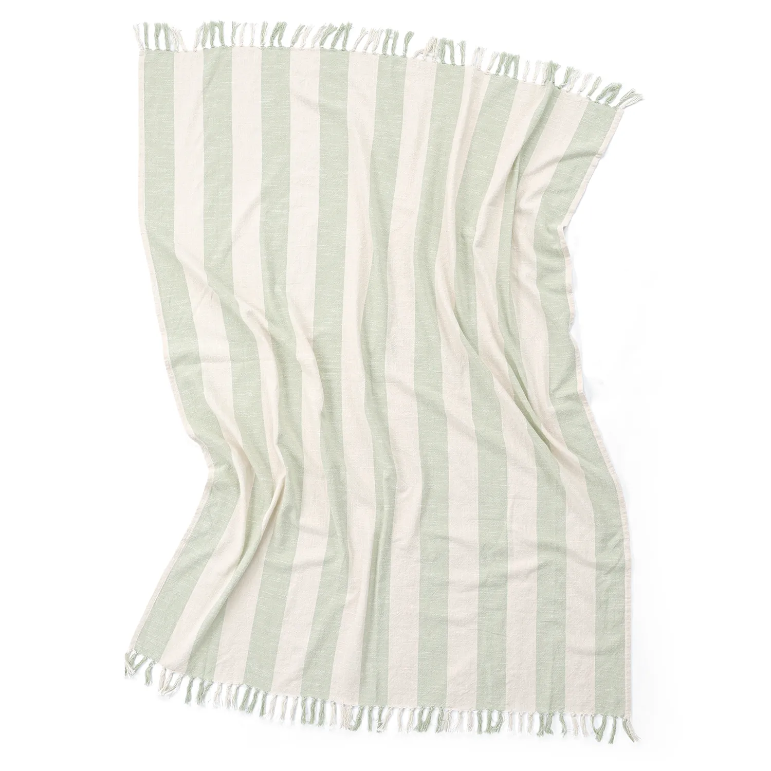 Mantas - Kora stripe cotton throw (crema/verde claro)