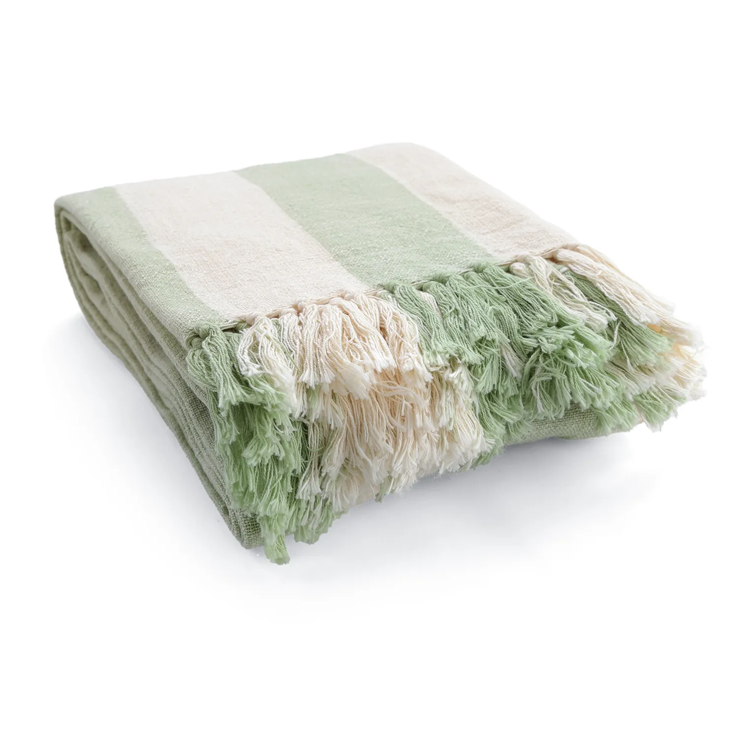 Mantas - Kora stripe cotton throw (crema/verde claro)