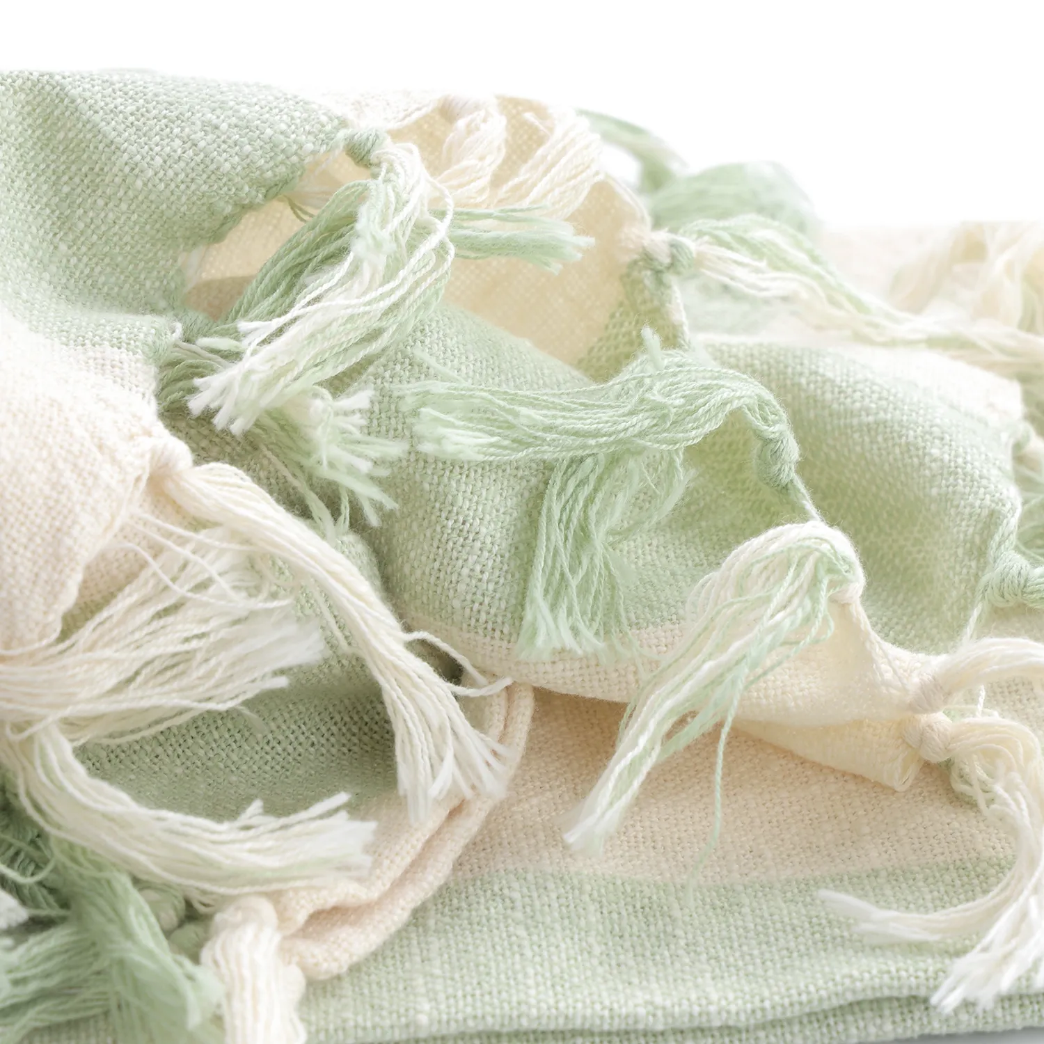 Mantas - Kora stripe cotton throw (crema/verde claro)