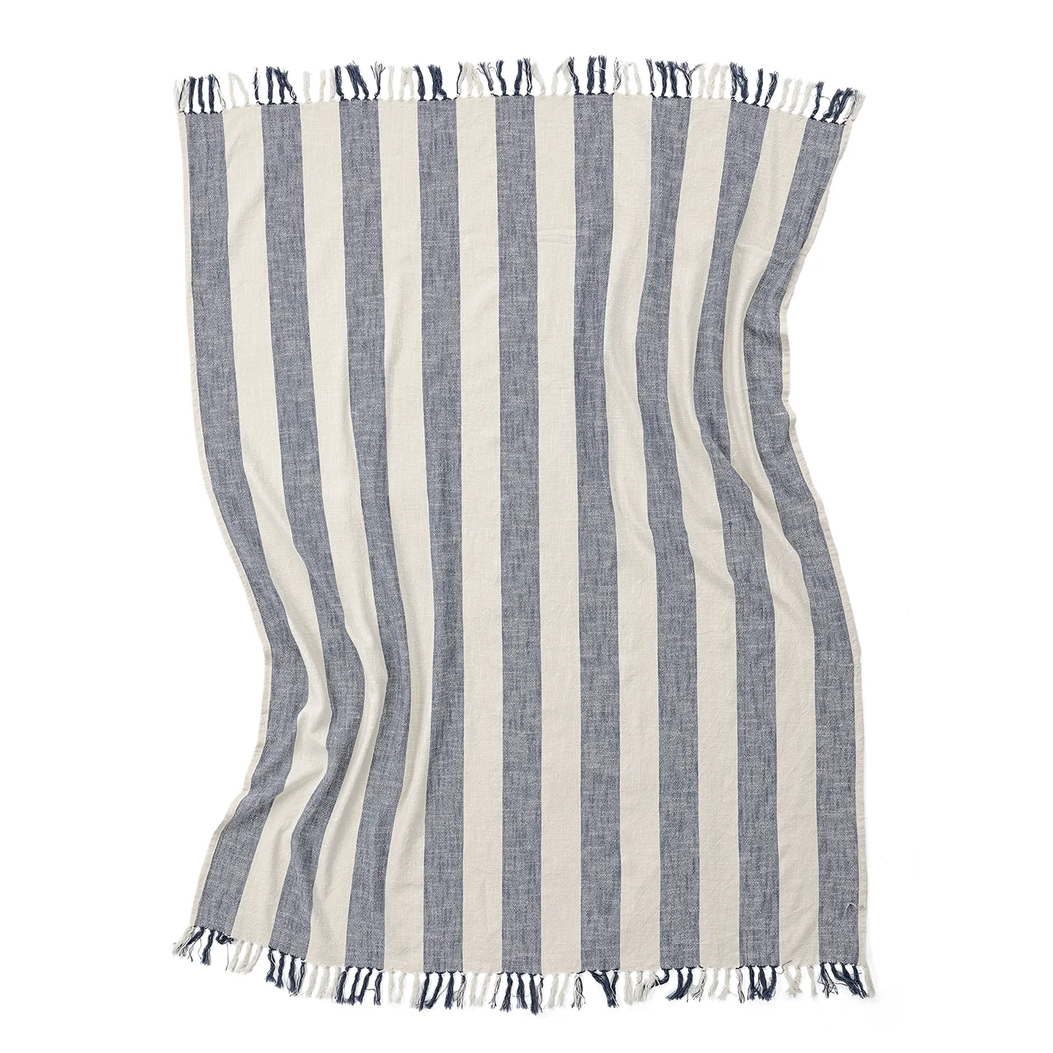 Mantas - Kora stripe cotton throw (crema/azul marino)
