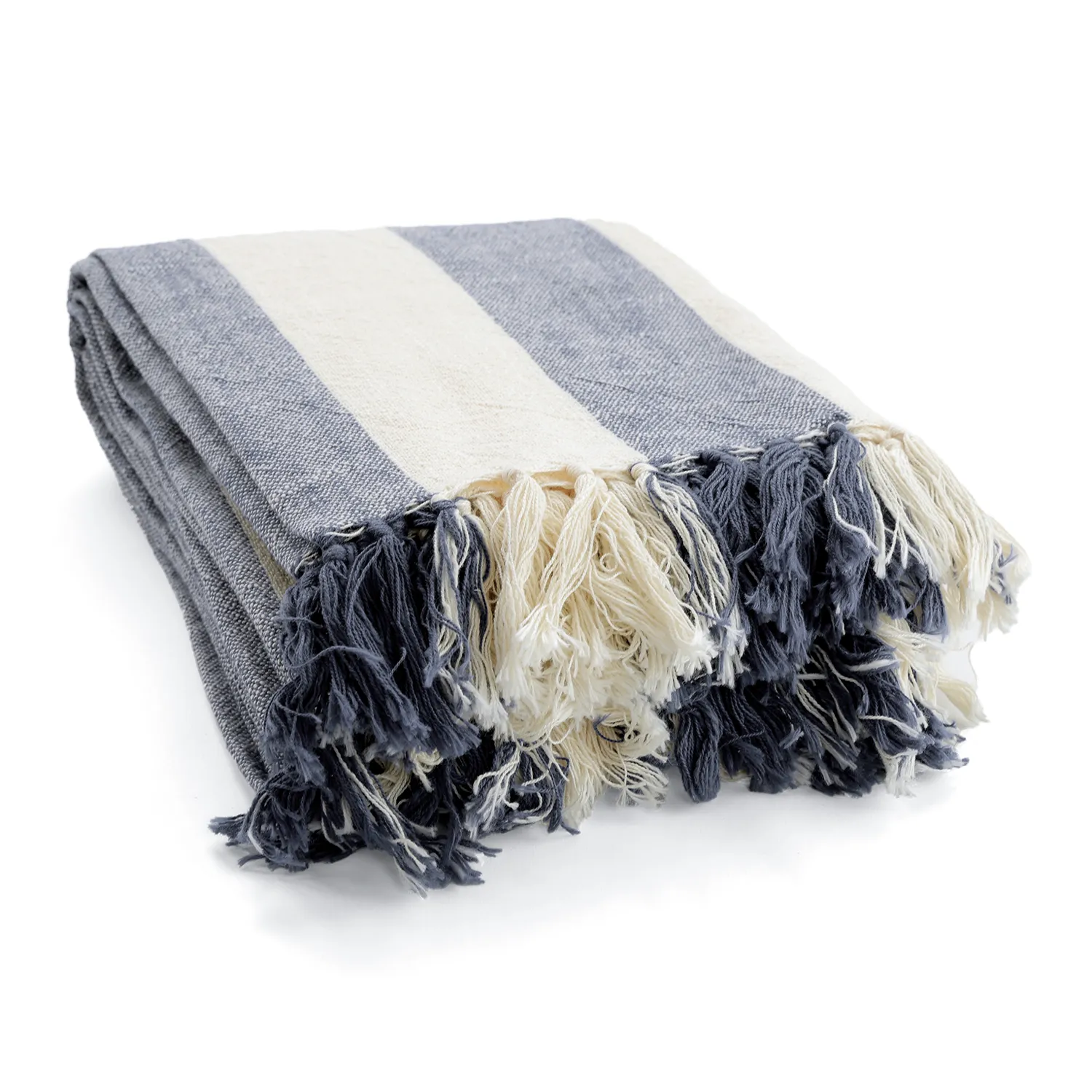 Mantas - Kora stripe cotton throw (crema/azul marino)
