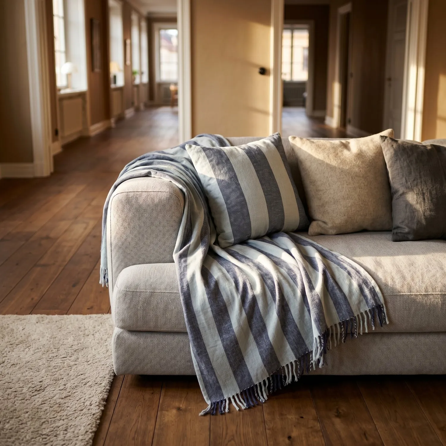 Mantas - Kora stripe cotton throw (azul marino/azul claro)