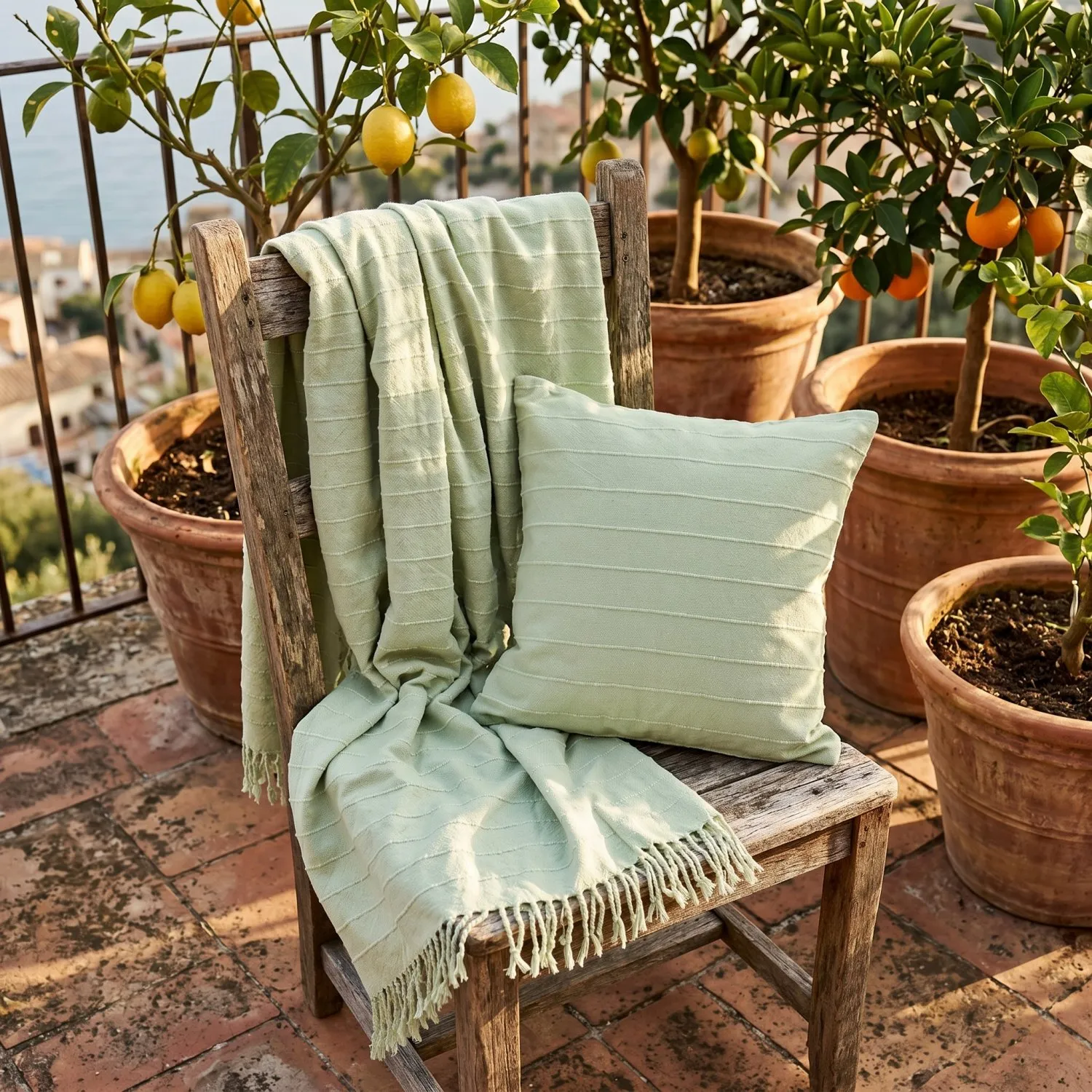Mantas - Nalani cotton throw (verde claro)