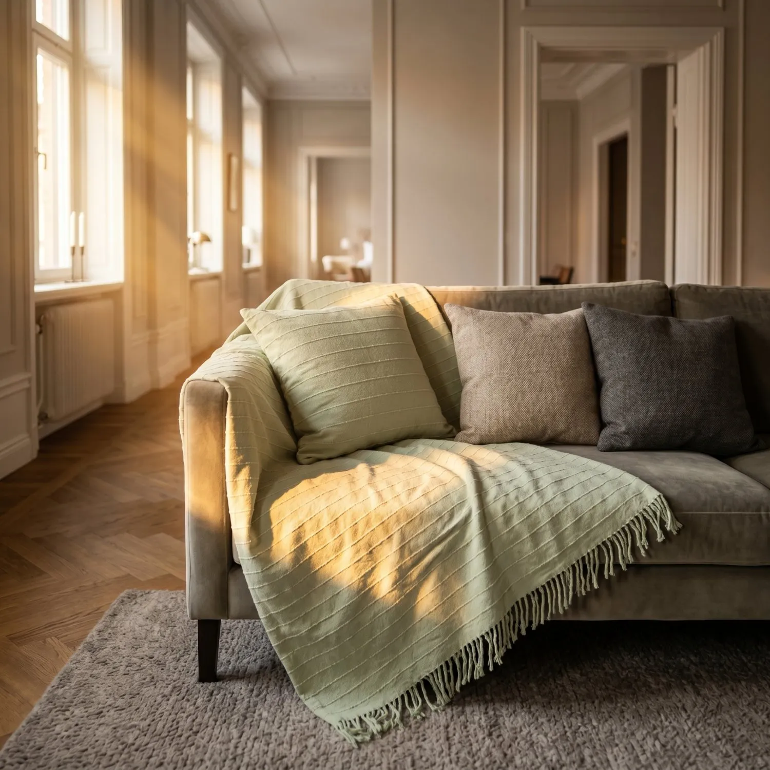 Mantas - Nalani cotton throw (verde claro)