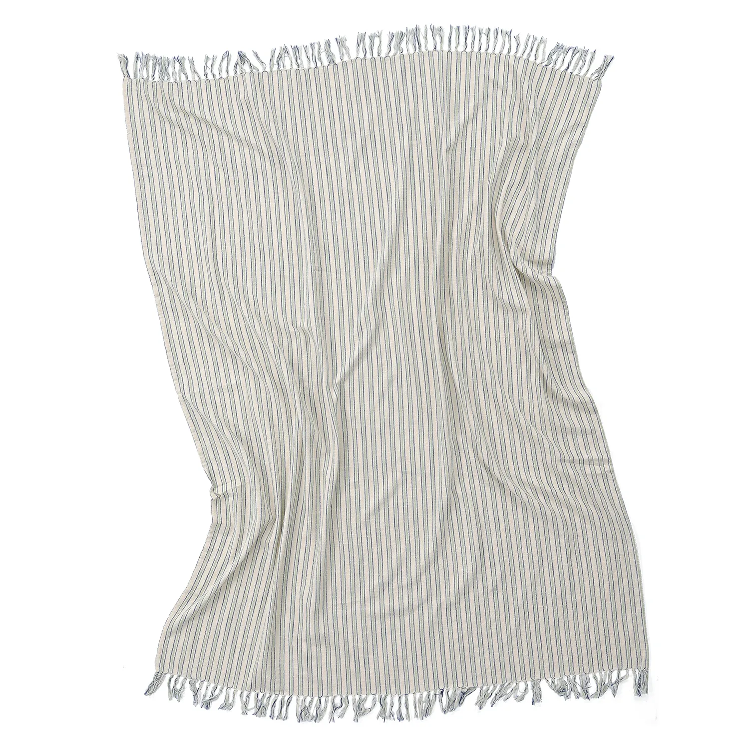 Mantas - Rumi stripe cotton throw (crema/azul marino/verde claro)