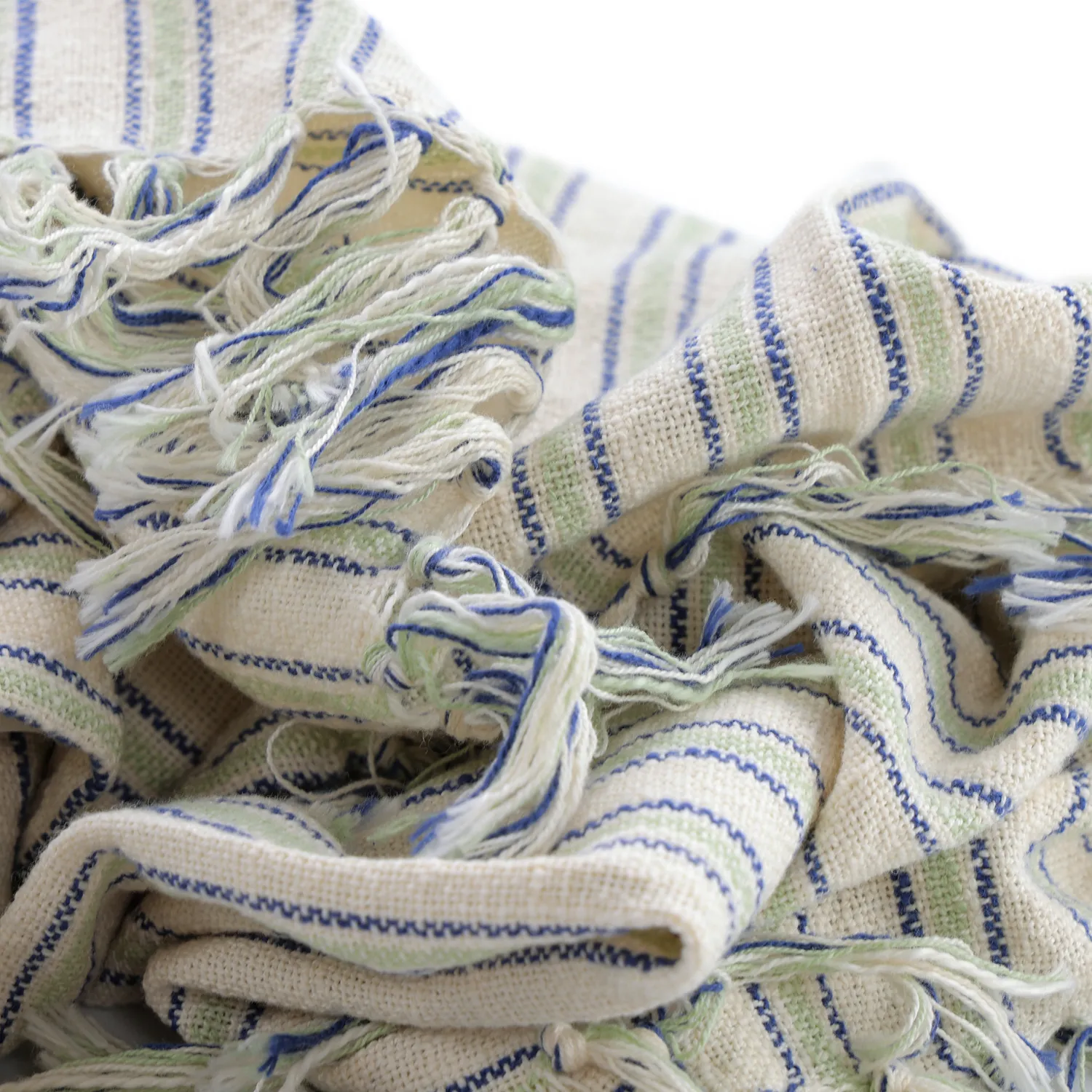 Mantas - Rumi stripe cotton throw (crema/azul marino/verde claro)