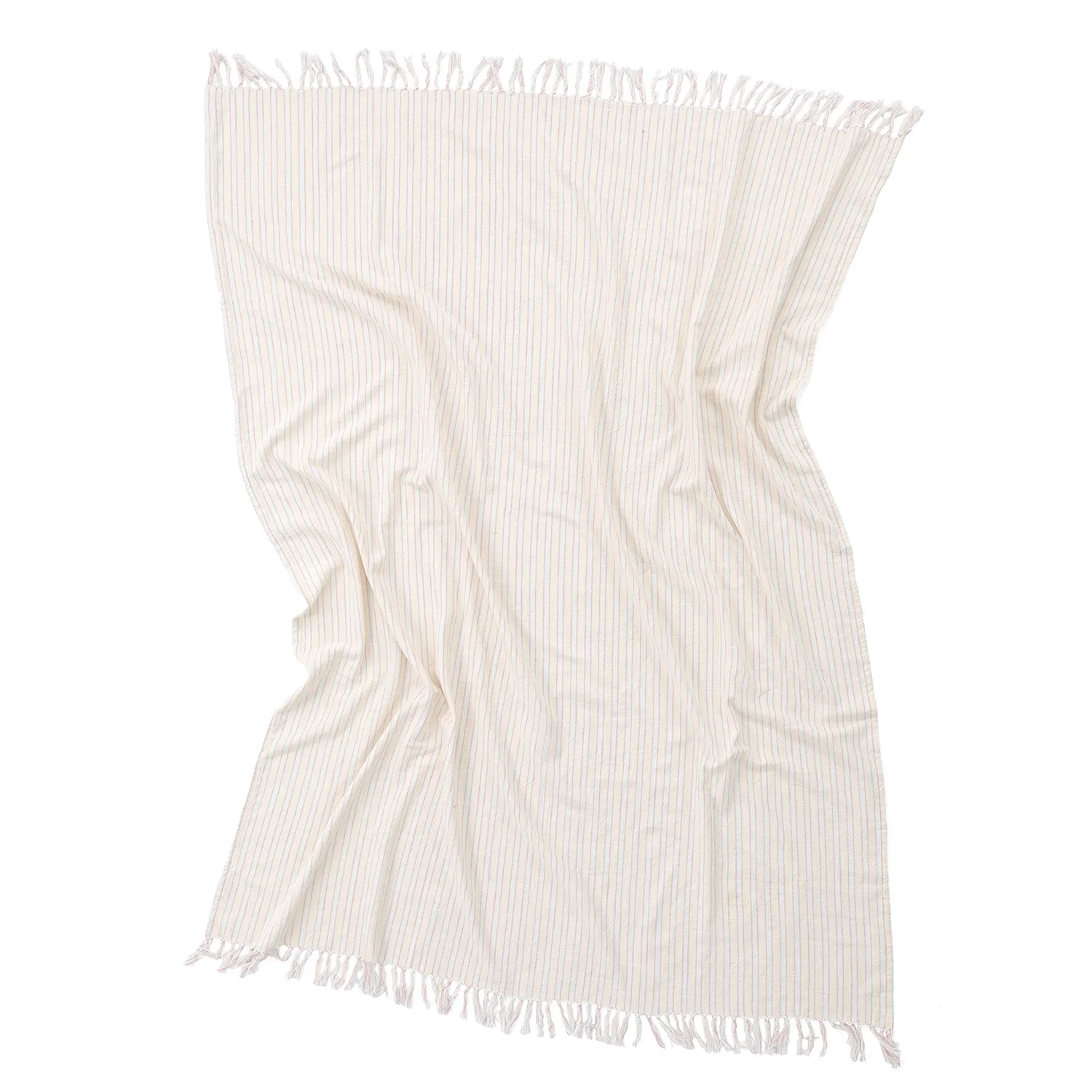 Mantas - Rumi stripe cotton throw (crema/rosa/azul claro)