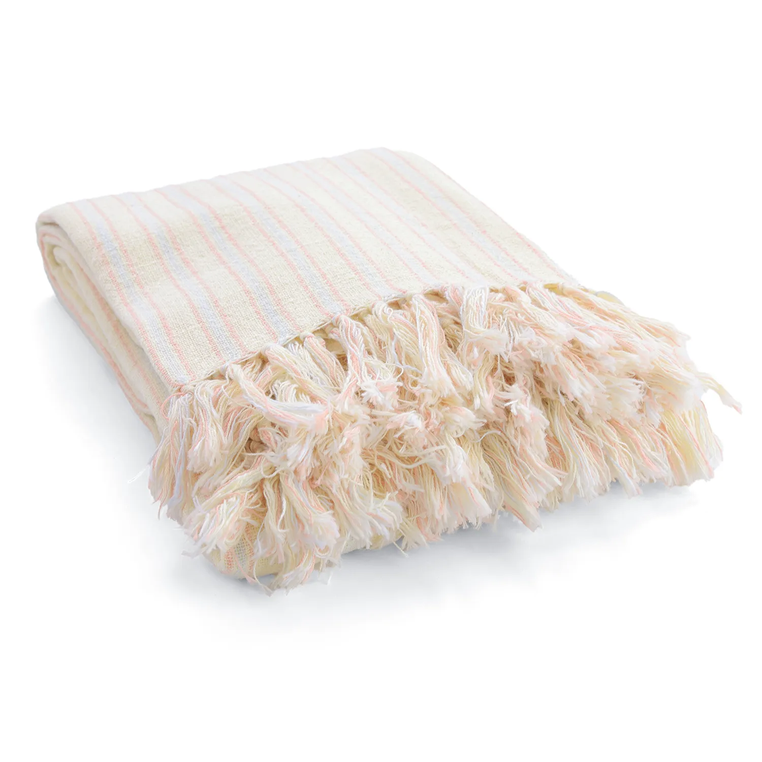 Mantas - Rumi stripe cotton throw (crema/rosa/azul claro)
