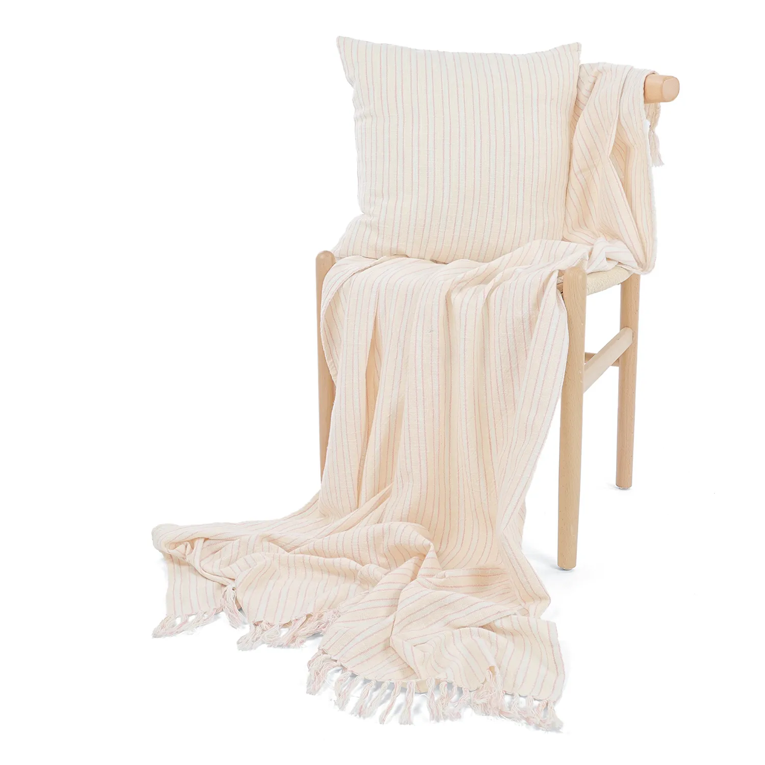 Mantas - Rumi stripe cotton throw (crema/rosa/azul claro)