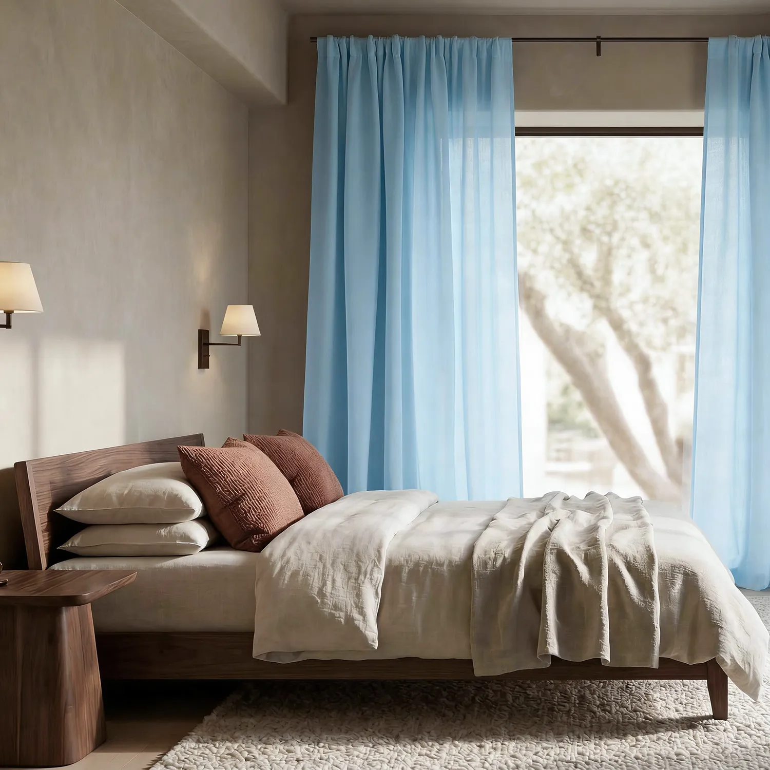 Cortinas Pack de 2 - Cortina mezcla de lino Lumira (azul claro)