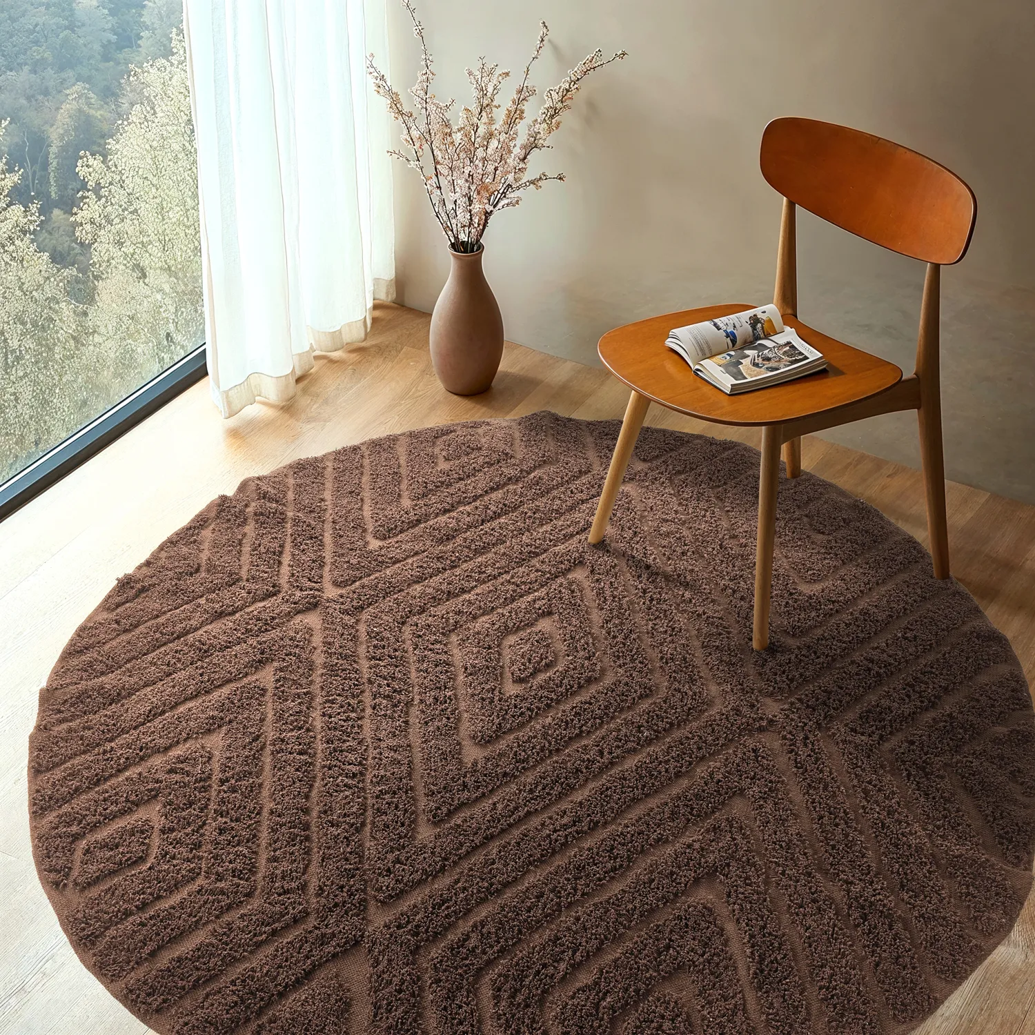 Alfombras redondeadas - Amberley Natural Cotton Shaggy (marrón)