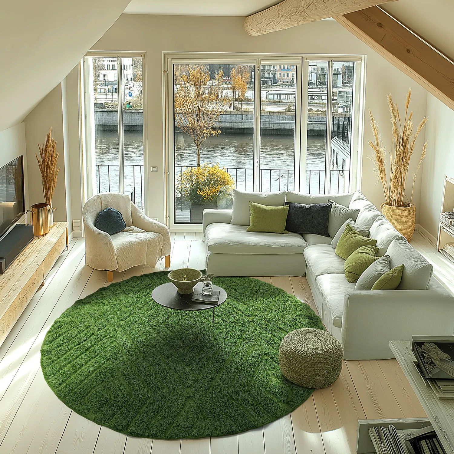Alfombras redondeadas - Amberley Natural Cotton Shaggy (verde)