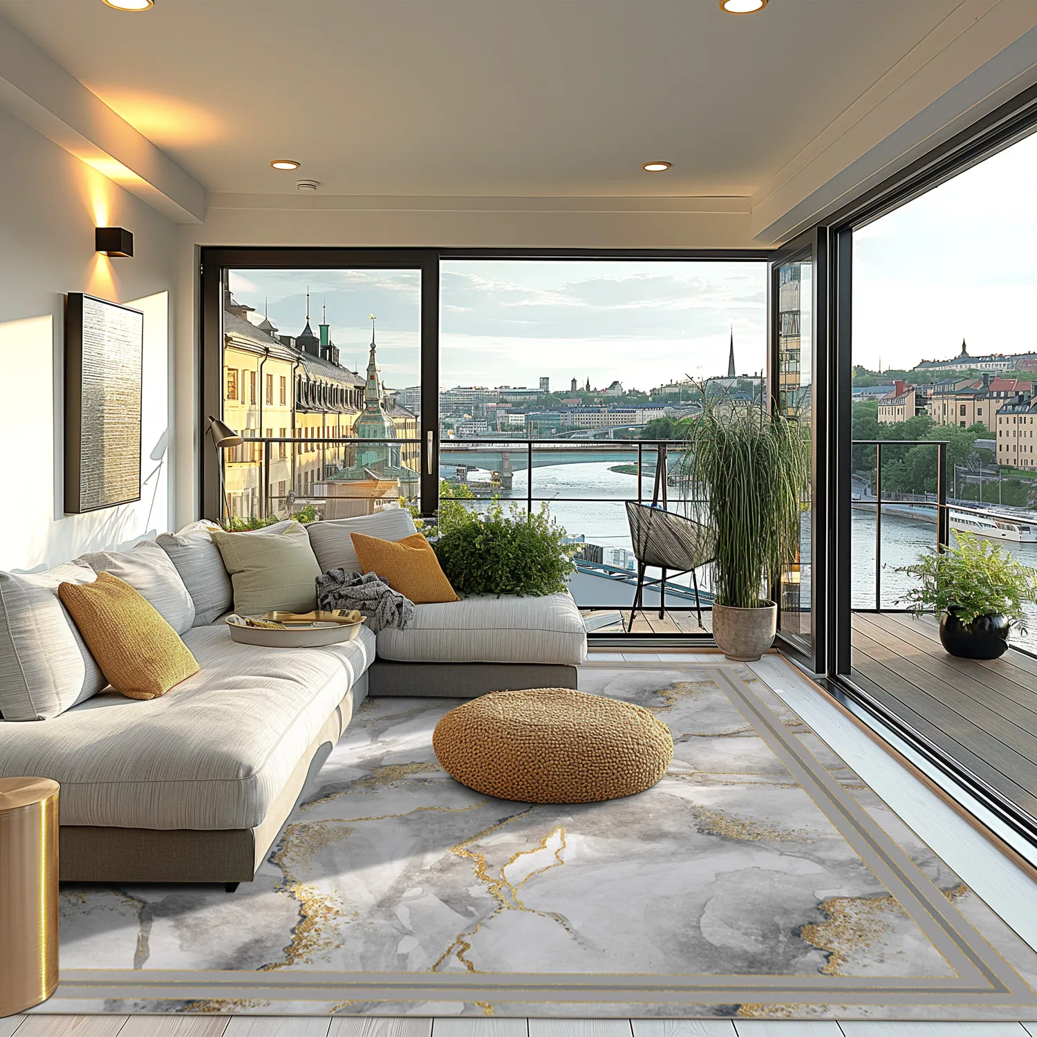 Alfombra Wilton - Attika (gris/blanco/dorado)