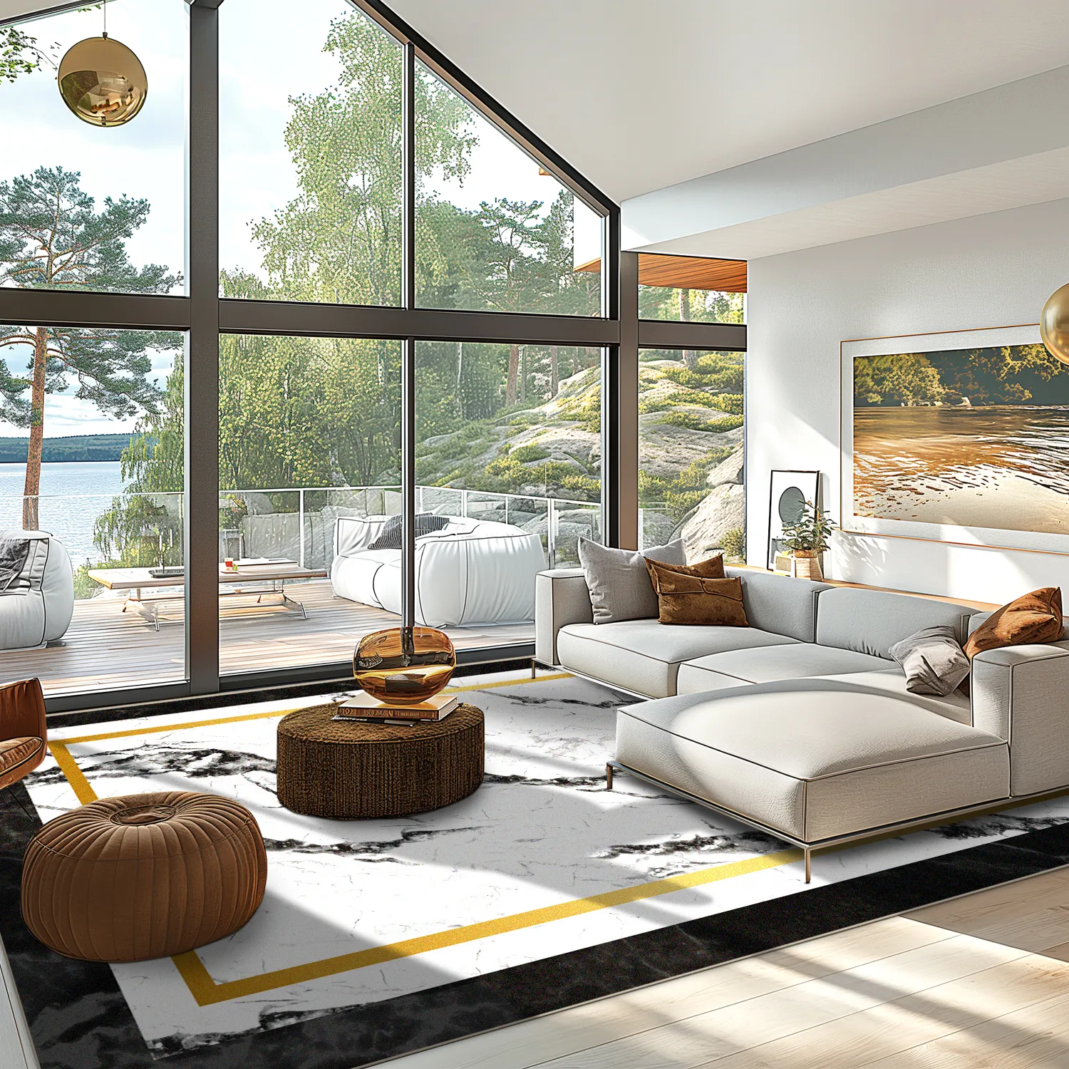 Alfombra Wilton - Avola (negro/blanco/dorado)