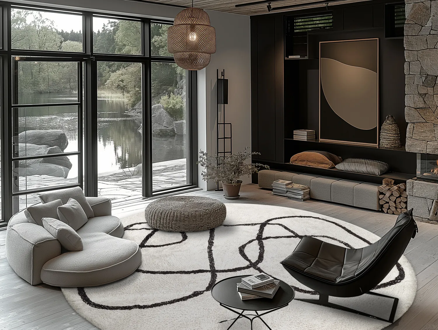 Alfombras redondeadas - Bavello Natural Cotton Shaggy (offwhite/negro)