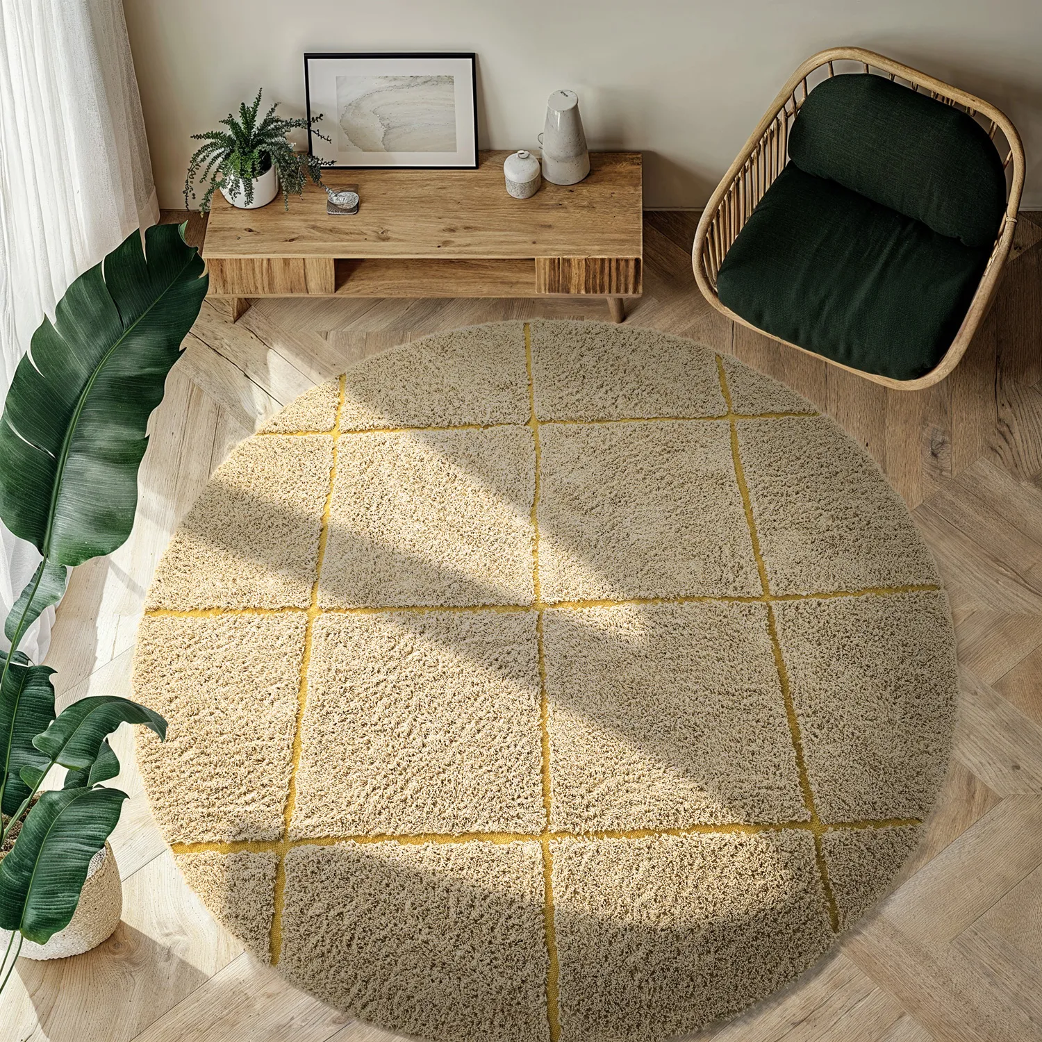 Alfombras redondeadas - Bellevue Natural Cotton Shaggy (beige/marrón)