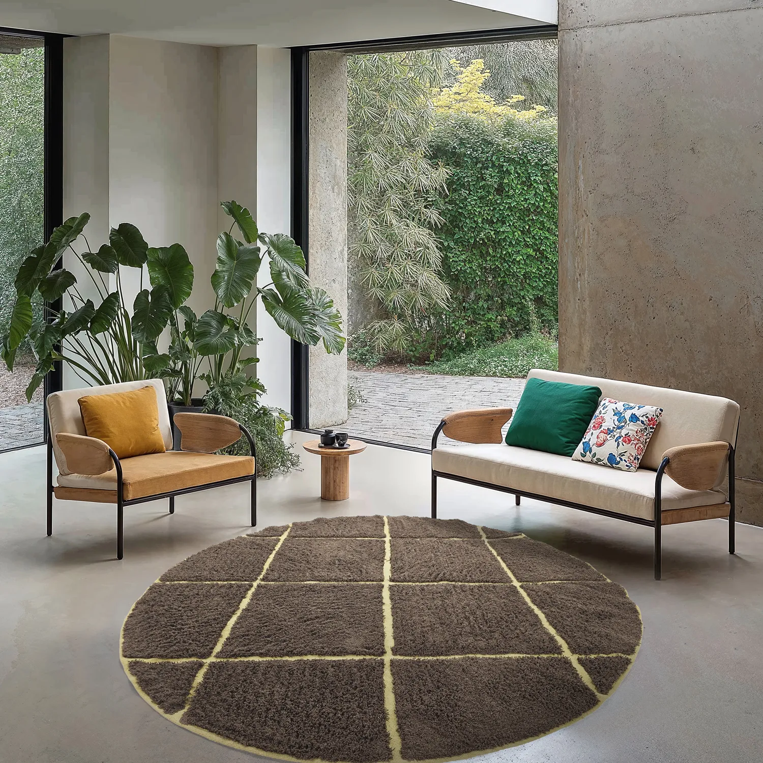 Alfombras redondeadas - Bellevue Natural Cotton Shaggy (marrón/amarillo)