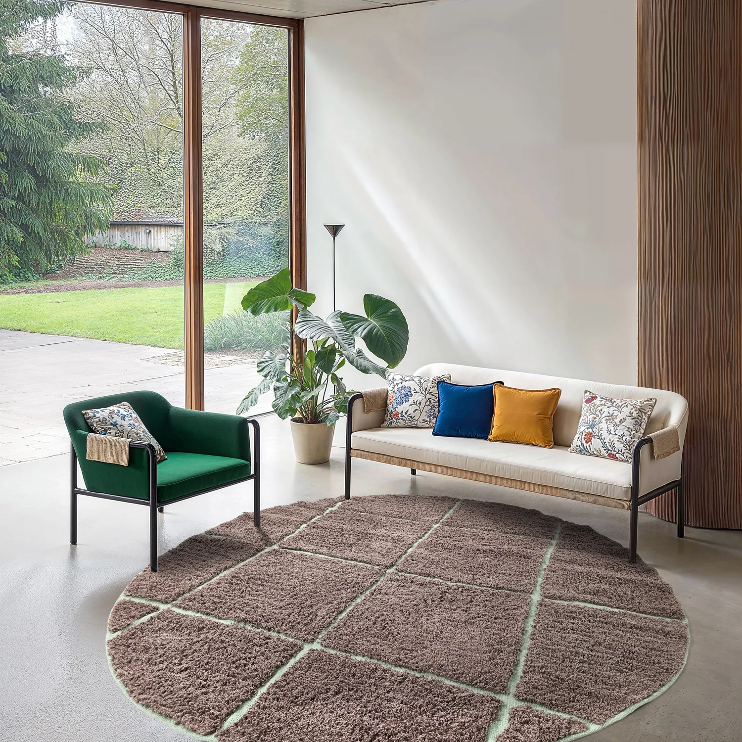 Alfombras redondeadas - Bellevue Natural Cotton Shaggy (topo/verde)