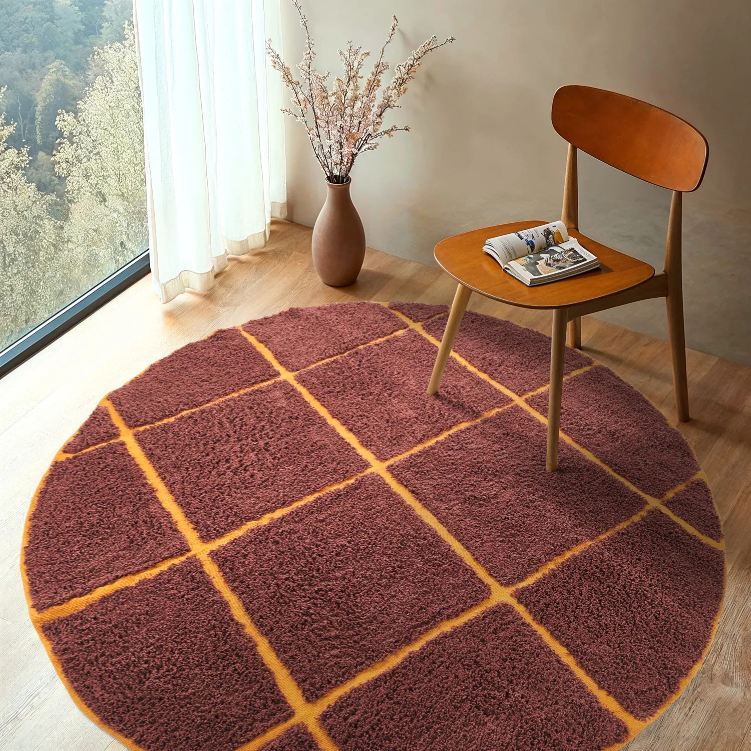 Alfombras redondeadas - Bellevue Natural Cotton Shaggy (rojo/naranja)