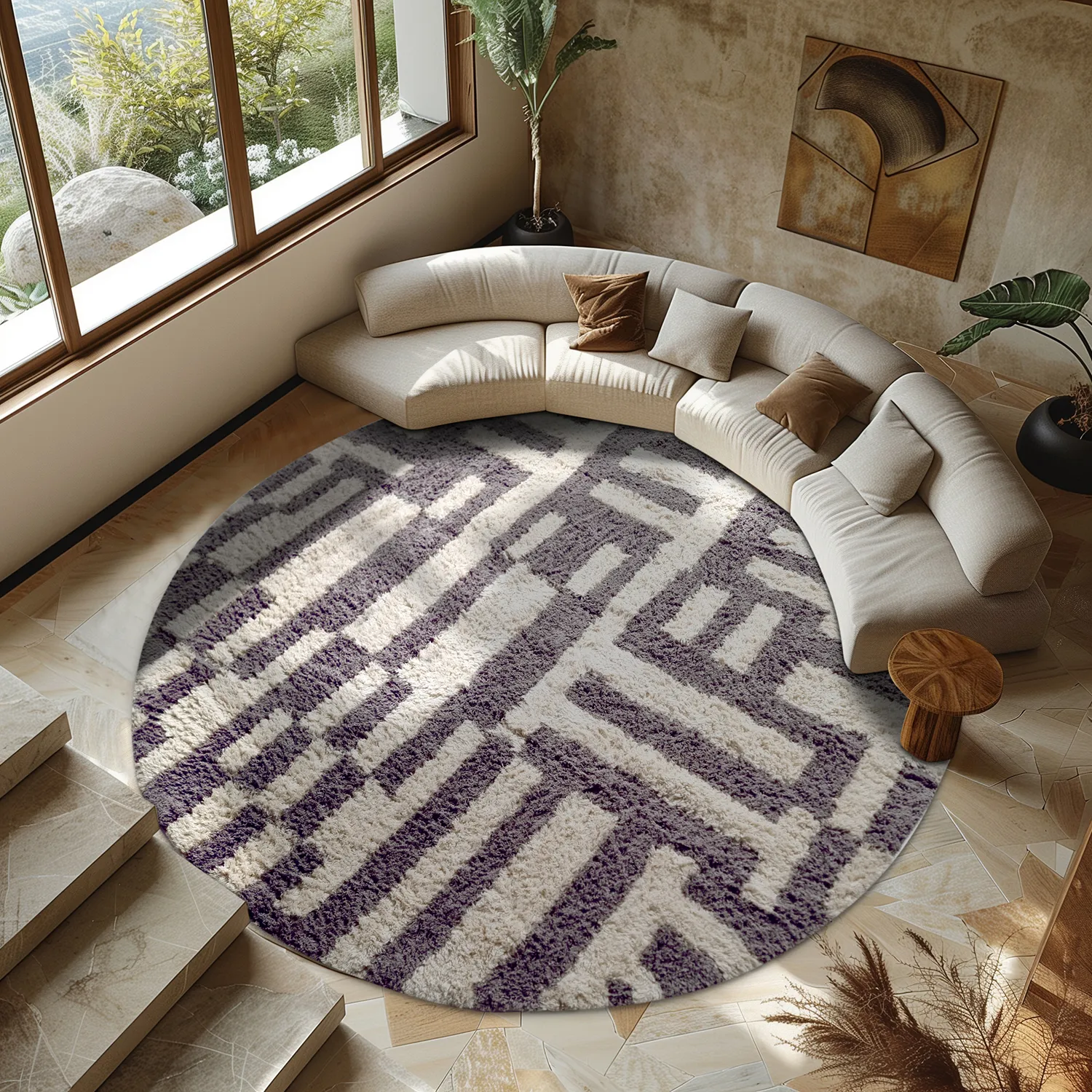 Alfombras redondeadas - Bergamo Natural Cotton Shaggy (gris/blanco)