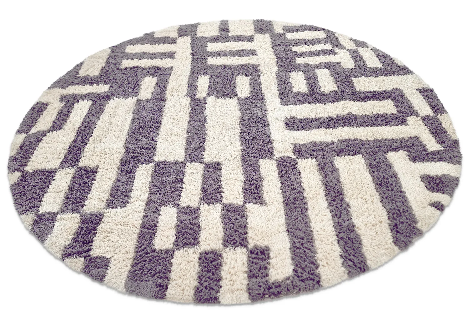 Alfombras redondeadas - Bergamo Natural Cotton Shaggy (gris/blanco)