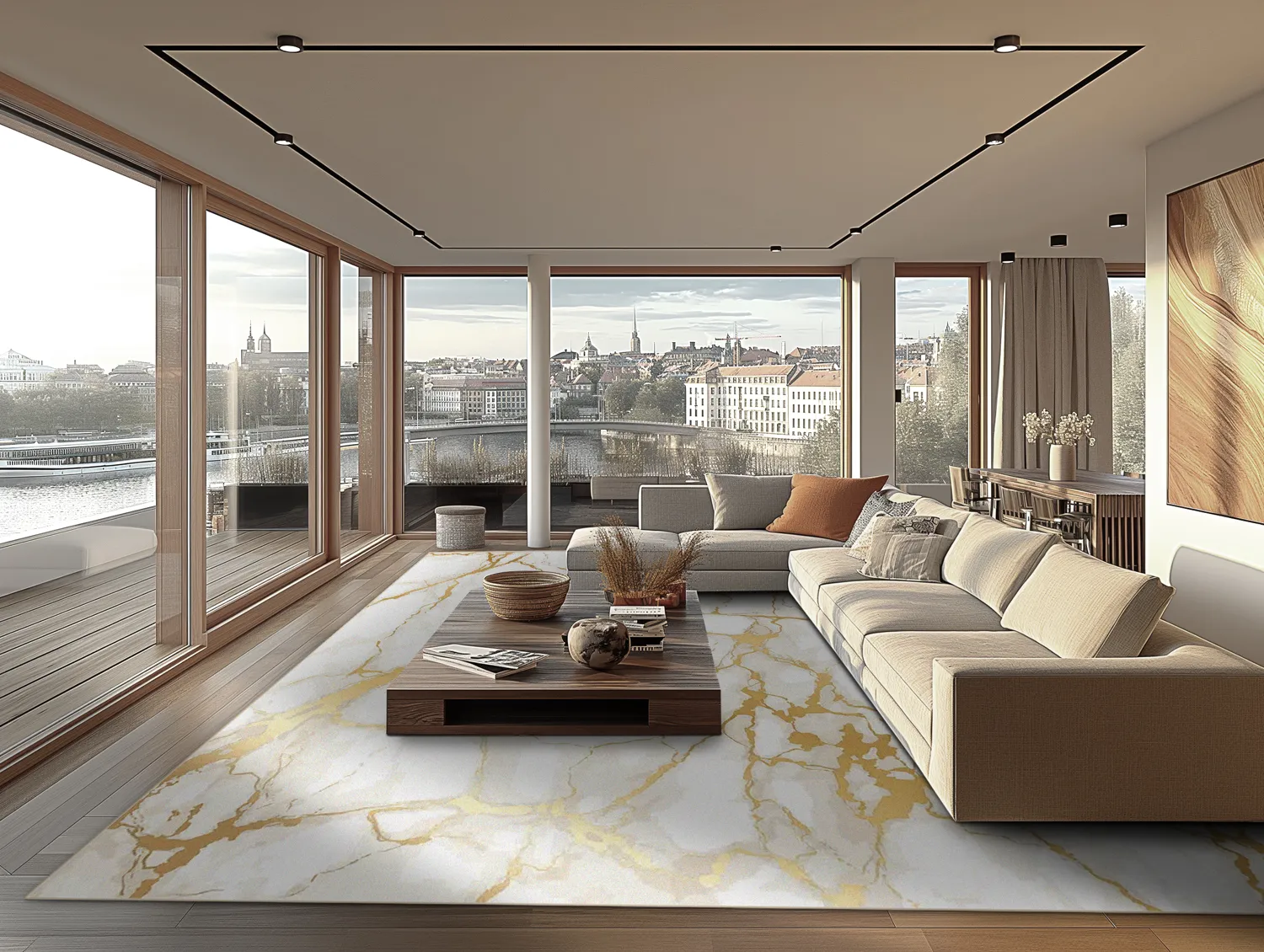 Alfombra Wilton - Cesina (stone/blanco/dorado)
