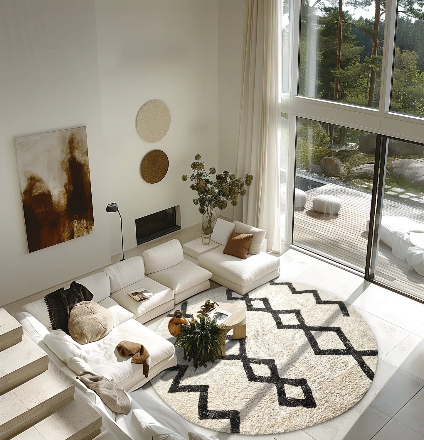 Alfombras redondeadas - Chablis Natural Cotton Shaggy (offwhite/negro)