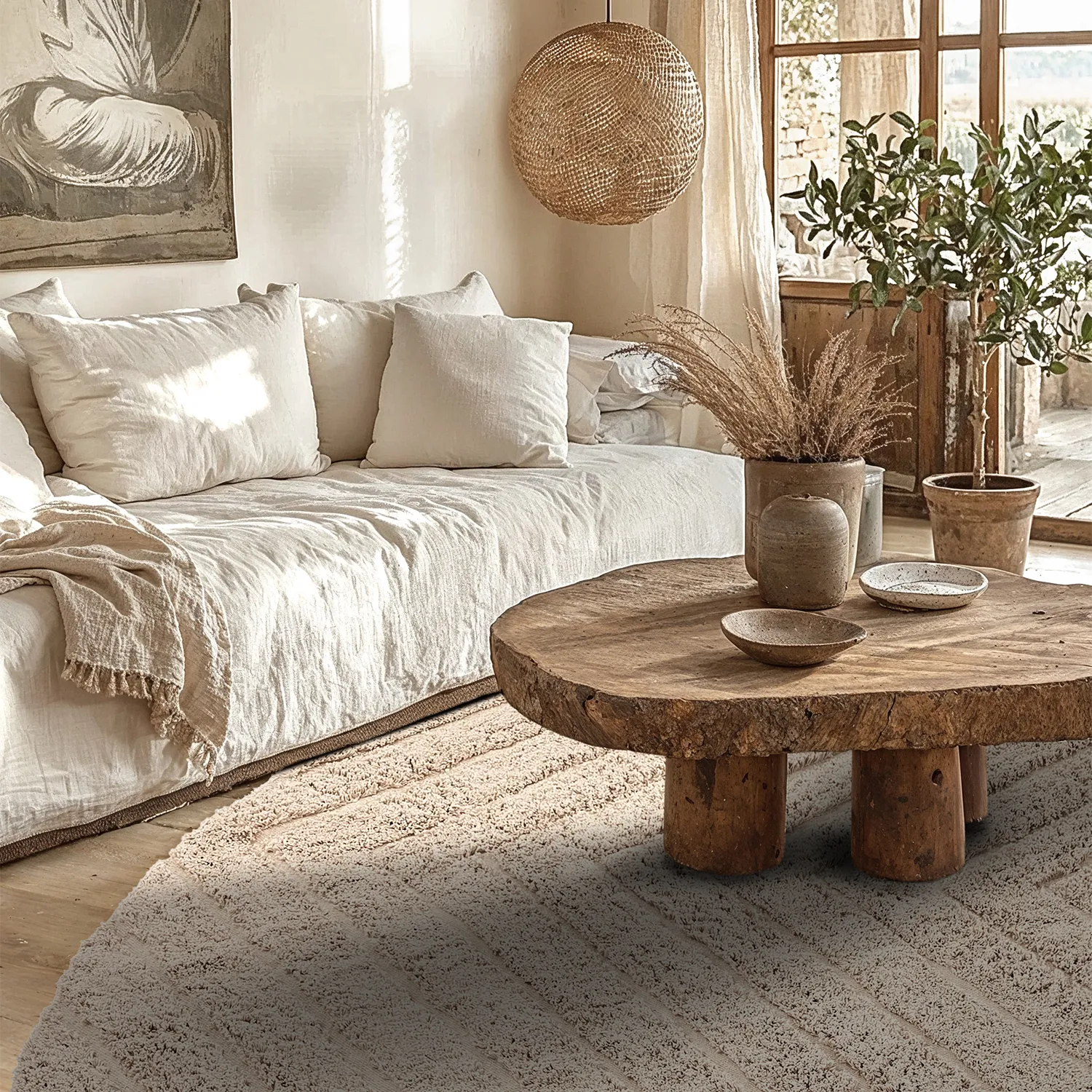 Alfombras redondeadas - Conara Natural Cotton Shaggy (beige)