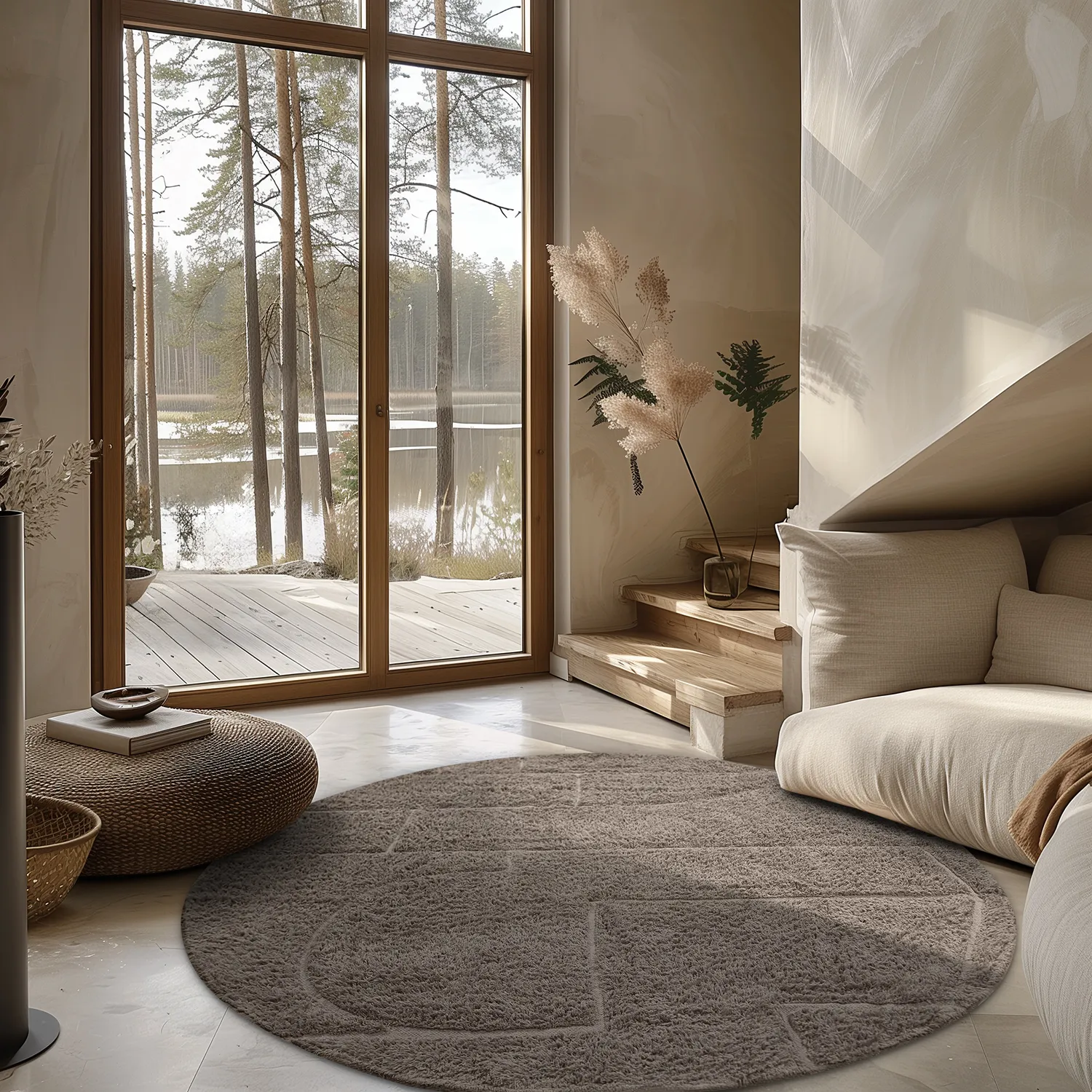 Alfombras redondeadas - Cremona Natural Cotton Shaggy (gris pardo)