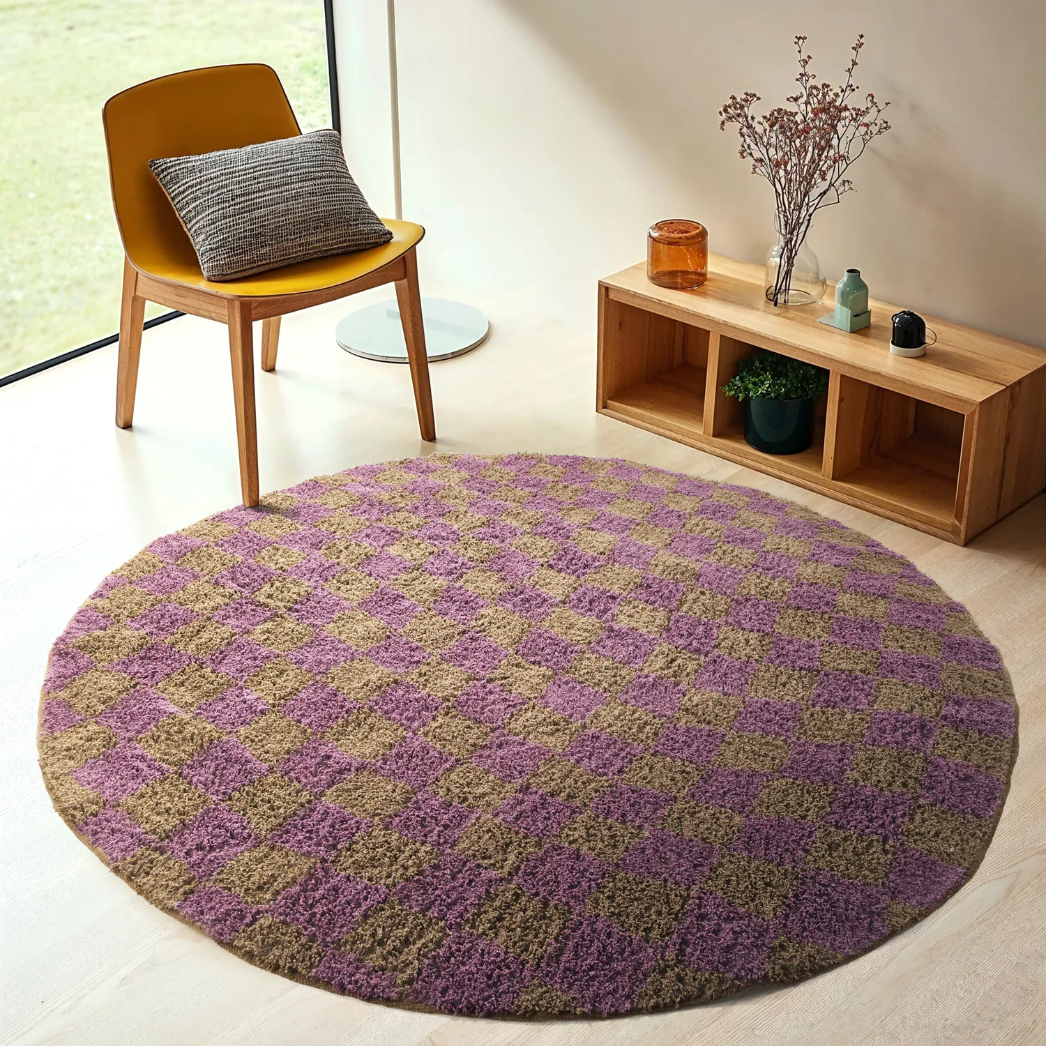 Alfombras redondeadas - Elsey Natural Cotton Shaggy (marrón/morado)
