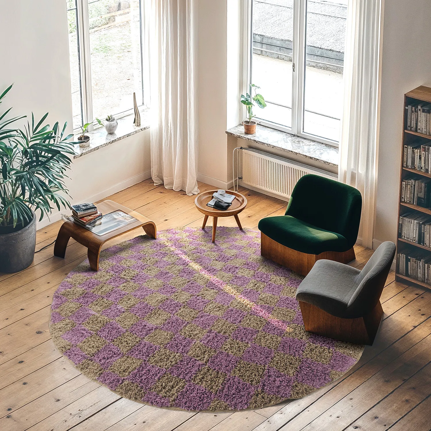 Alfombras redondeadas - Elsey Natural Cotton Shaggy (marrón/morado)