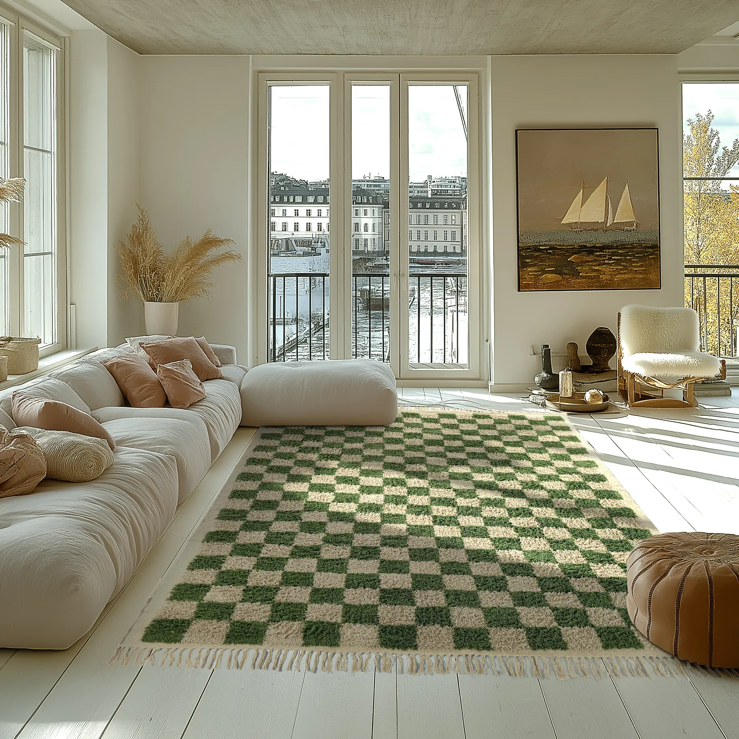 Alfombras de pelo largo - Elsey Natural Cotton Shaggy (verde/beige)