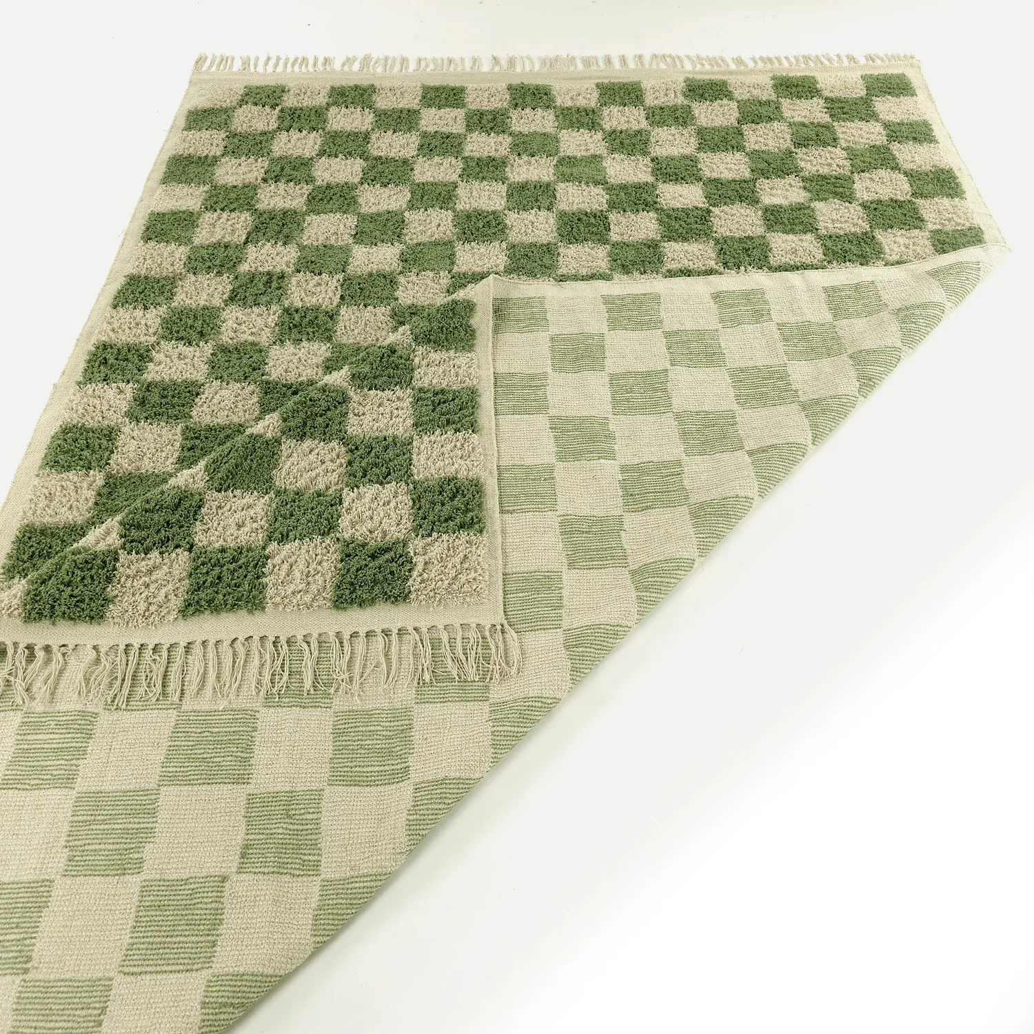 Alfombras de pelo largo - Elsey Natural Cotton Shaggy (verde/beige)