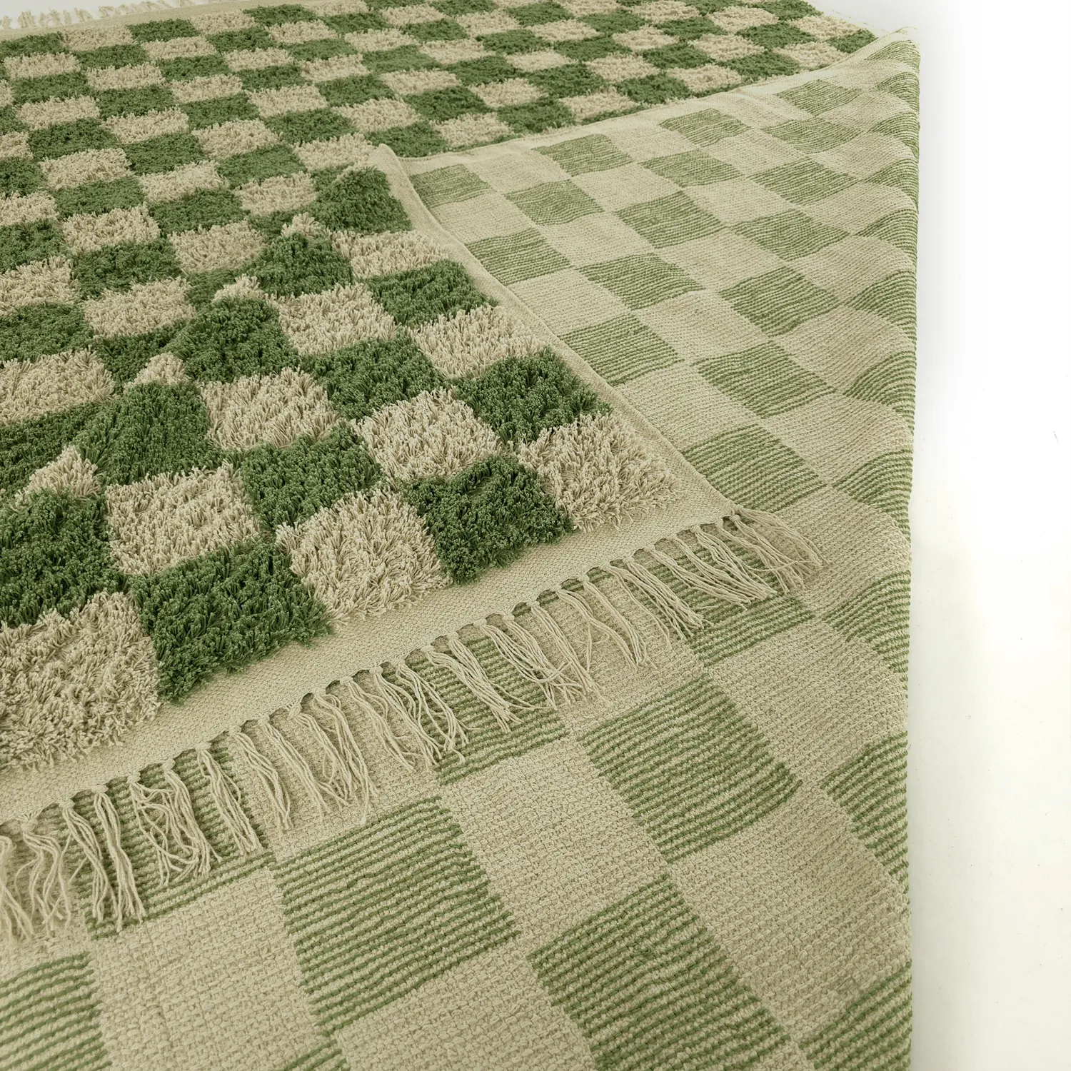 Alfombras de pelo largo - Elsey Natural Cotton Shaggy (verde/beige)