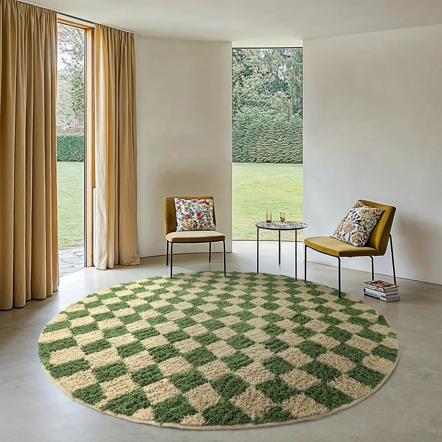 Alfombras redondeadas - Elsey Natural Cotton Shaggy (verde/beige)
