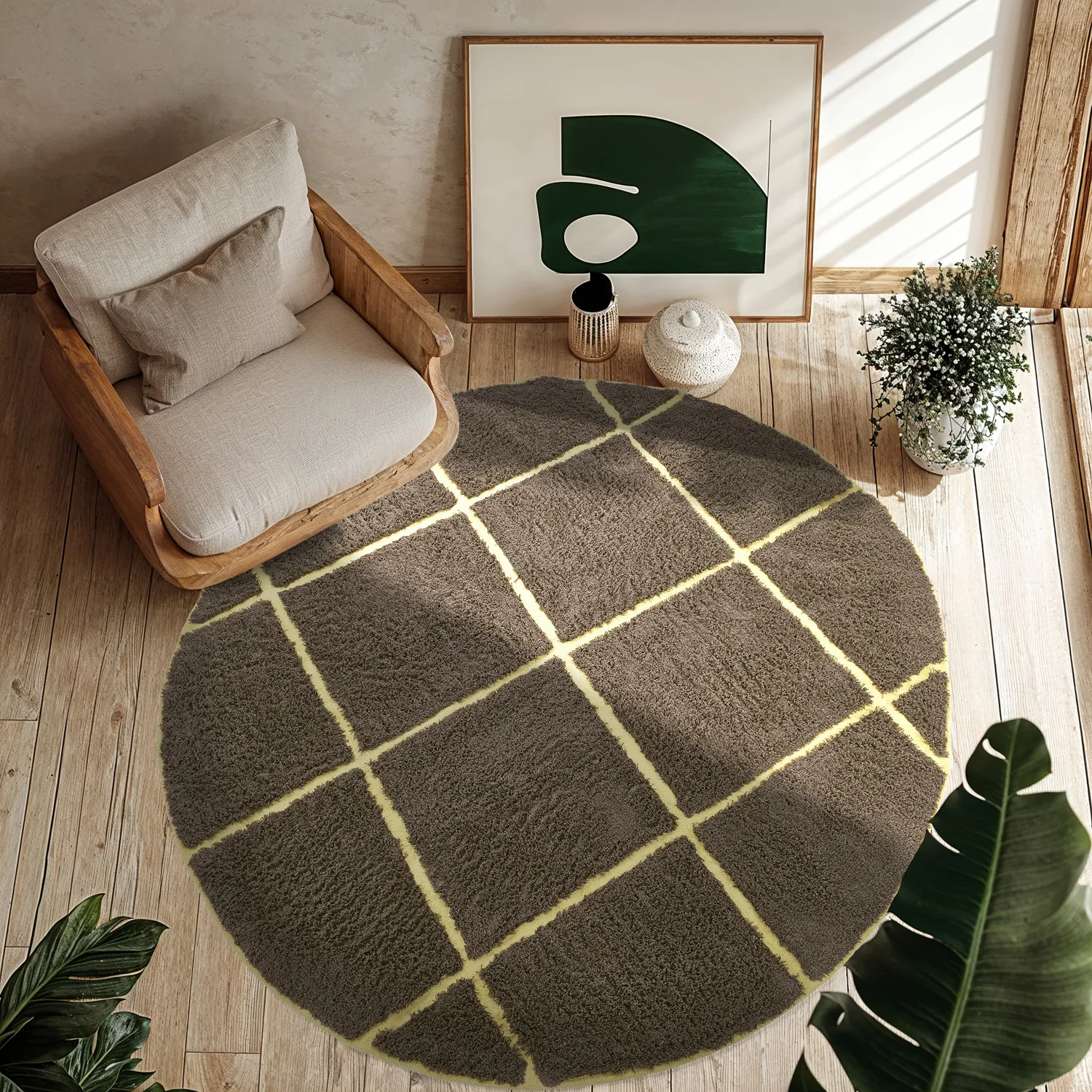 Alfombras redondeadas - Bellevue Natural Cotton Shaggy (marrón/amarillo)