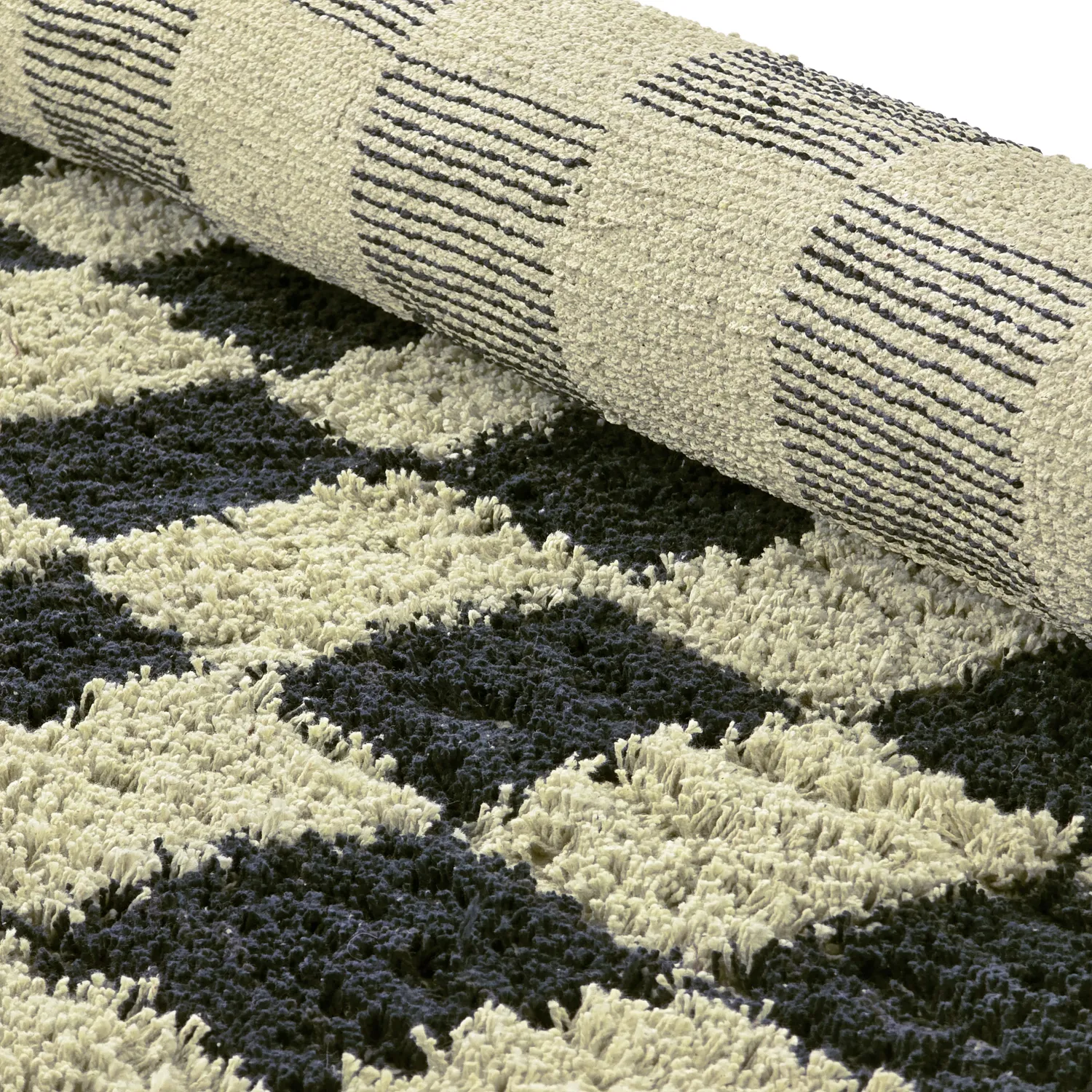 Alfombras redondeadas - Elsey Natural Cotton Shaggy (negro/beige)