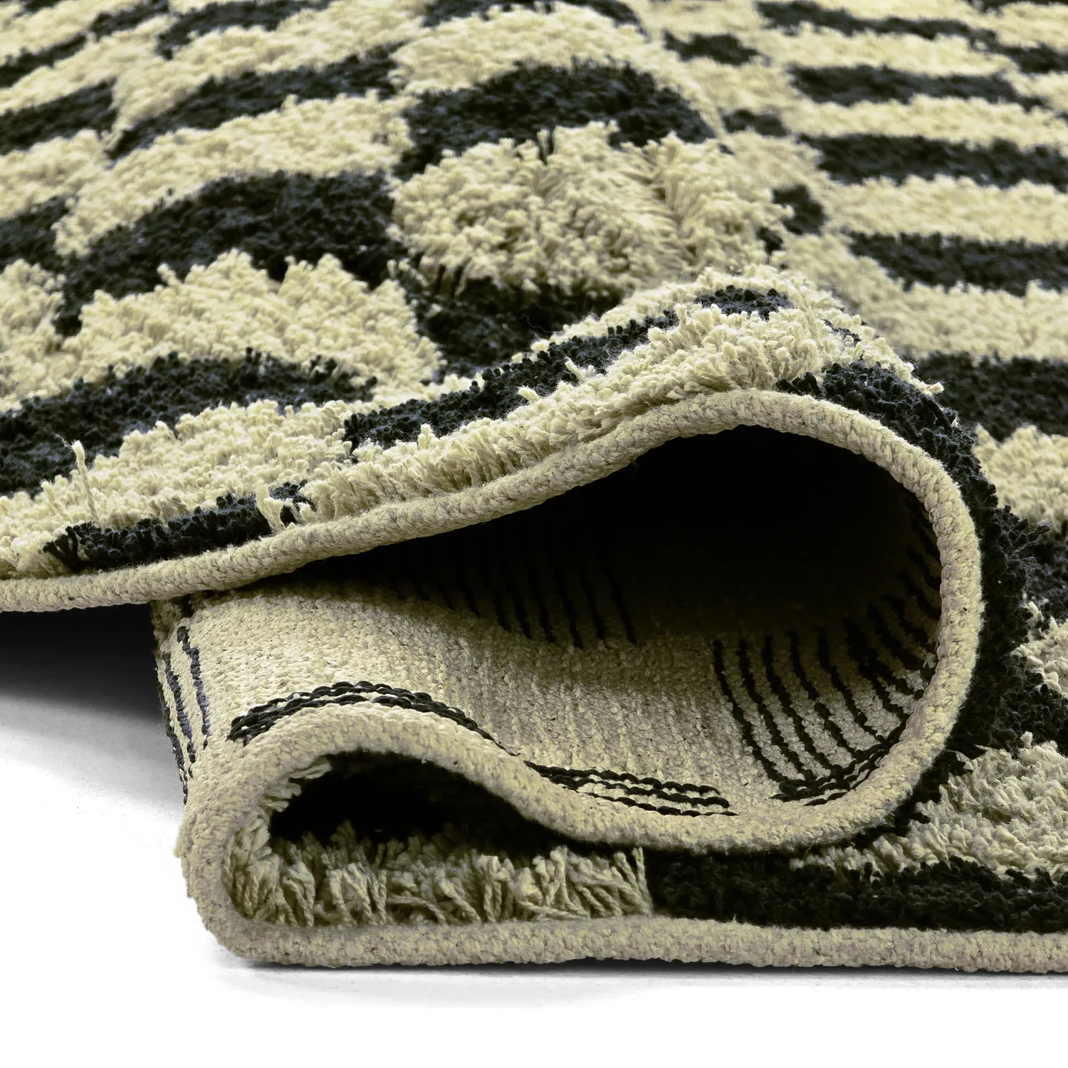 Alfombras redondeadas - Elsey Natural Cotton Shaggy (negro/beige)