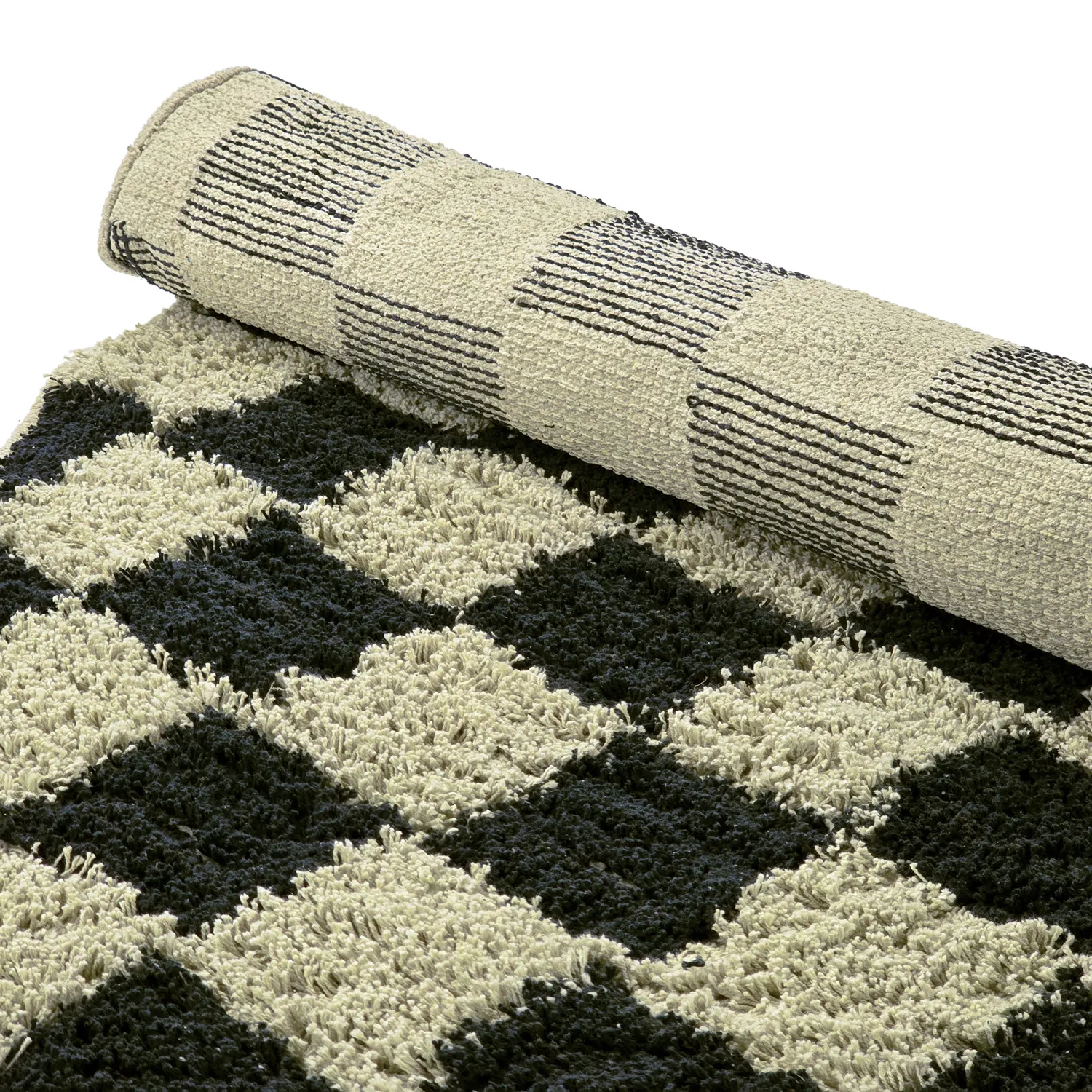 Alfombras redondeadas - Elsey Natural Cotton Shaggy (negro/beige)
