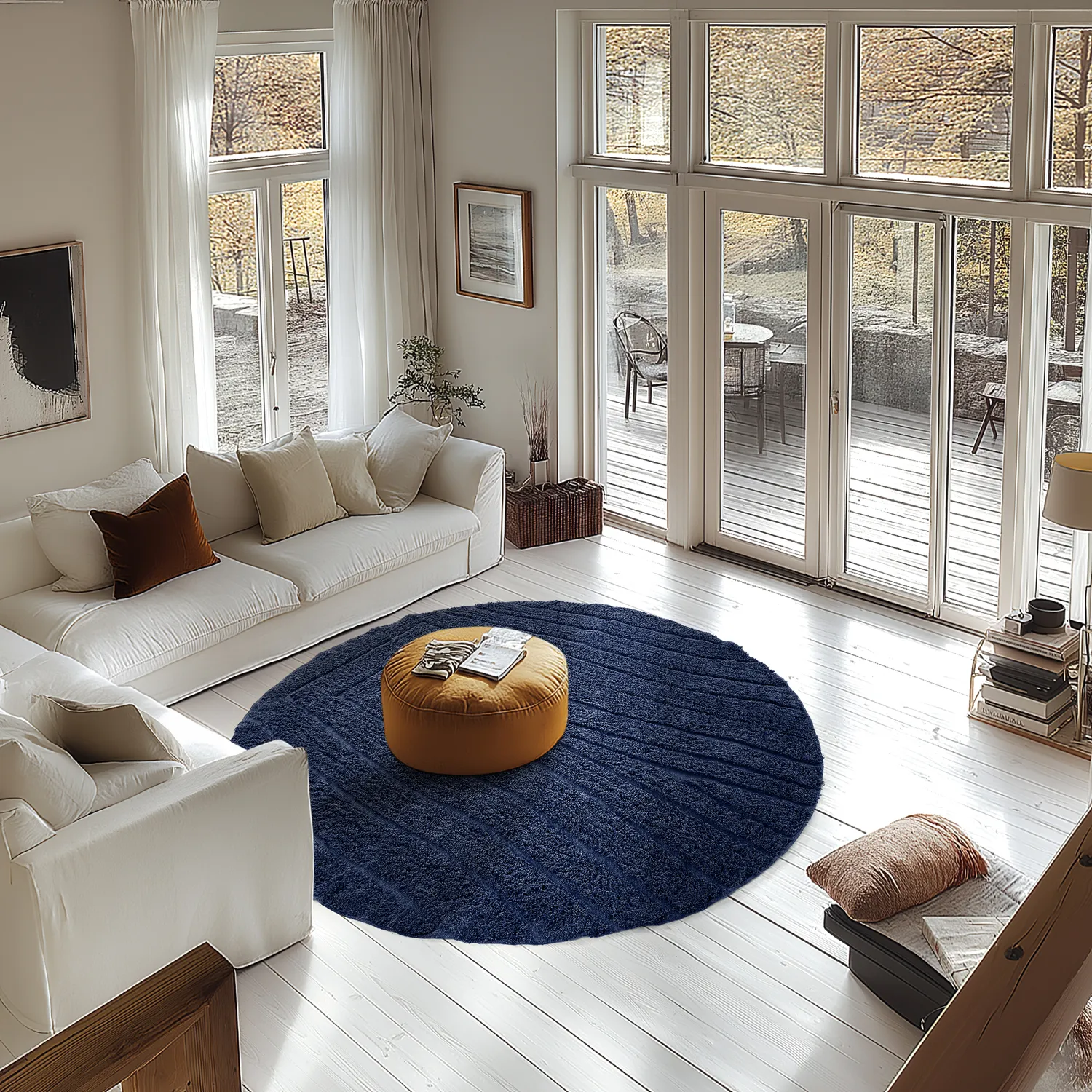 Alfombras redondeadas - Farley Natural Cotton Shaggy (azul)